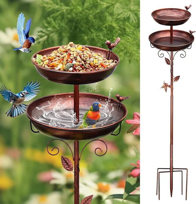 Original Metal Bird Bath for Outside 2-in-1 Birdfeeder and Bath 42 Inch Tall Stand Smooth