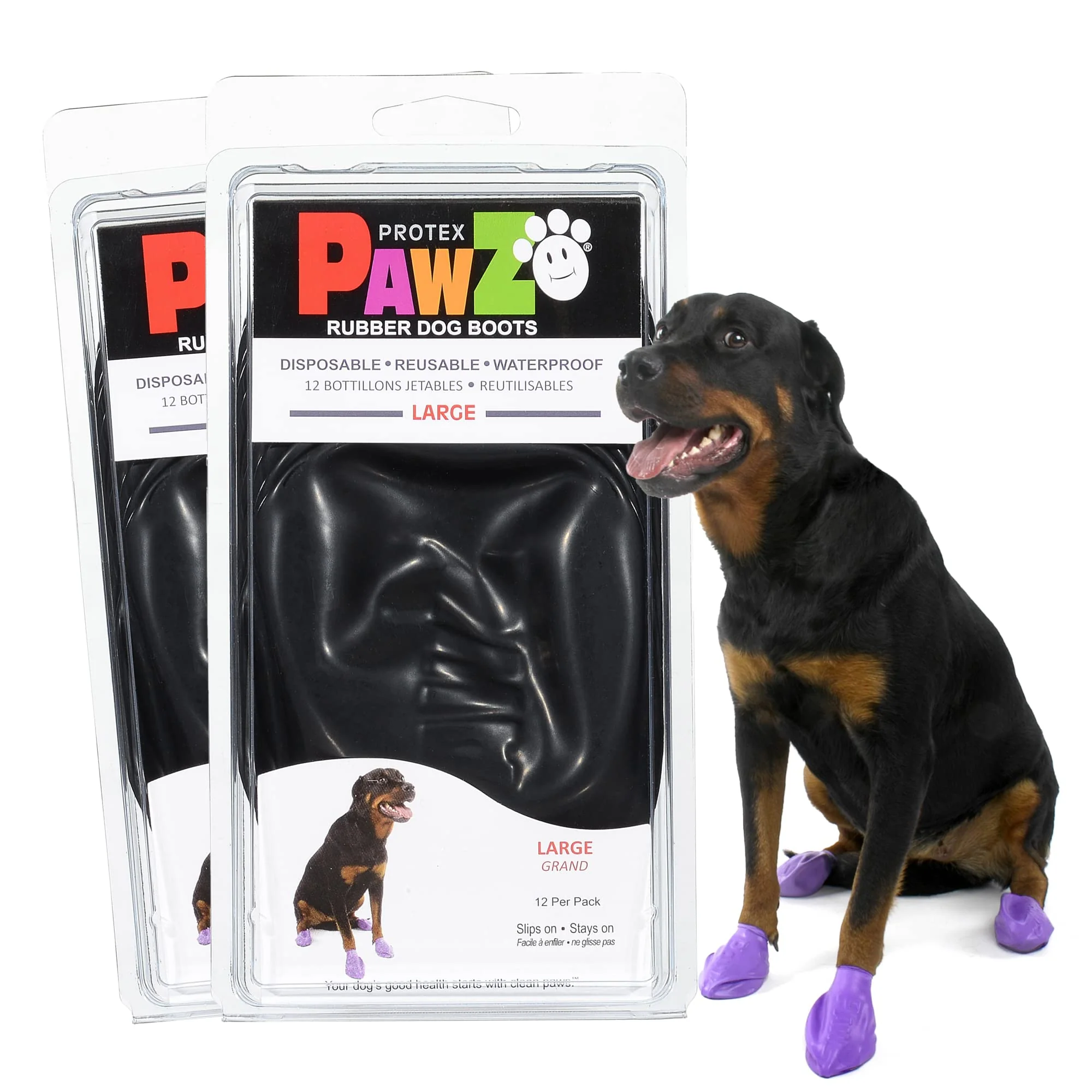 Carefully Designed Protex PawZ Rubber Dog Boots for Large Paws – All-Weather Waterproof Shoes 3-4 in Pack of 24 Organic