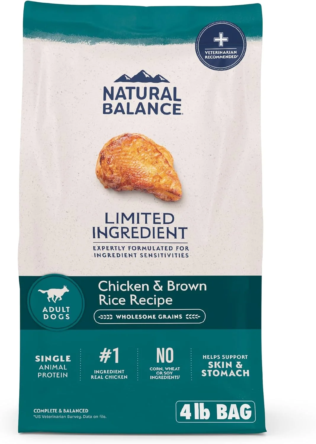 Trendy Natural Balance Limited Ingredient Adult Dry Dog Food with Healthy Grains Chicken Brown Rice Recipe 4 Pound Pack of 1 Detailed