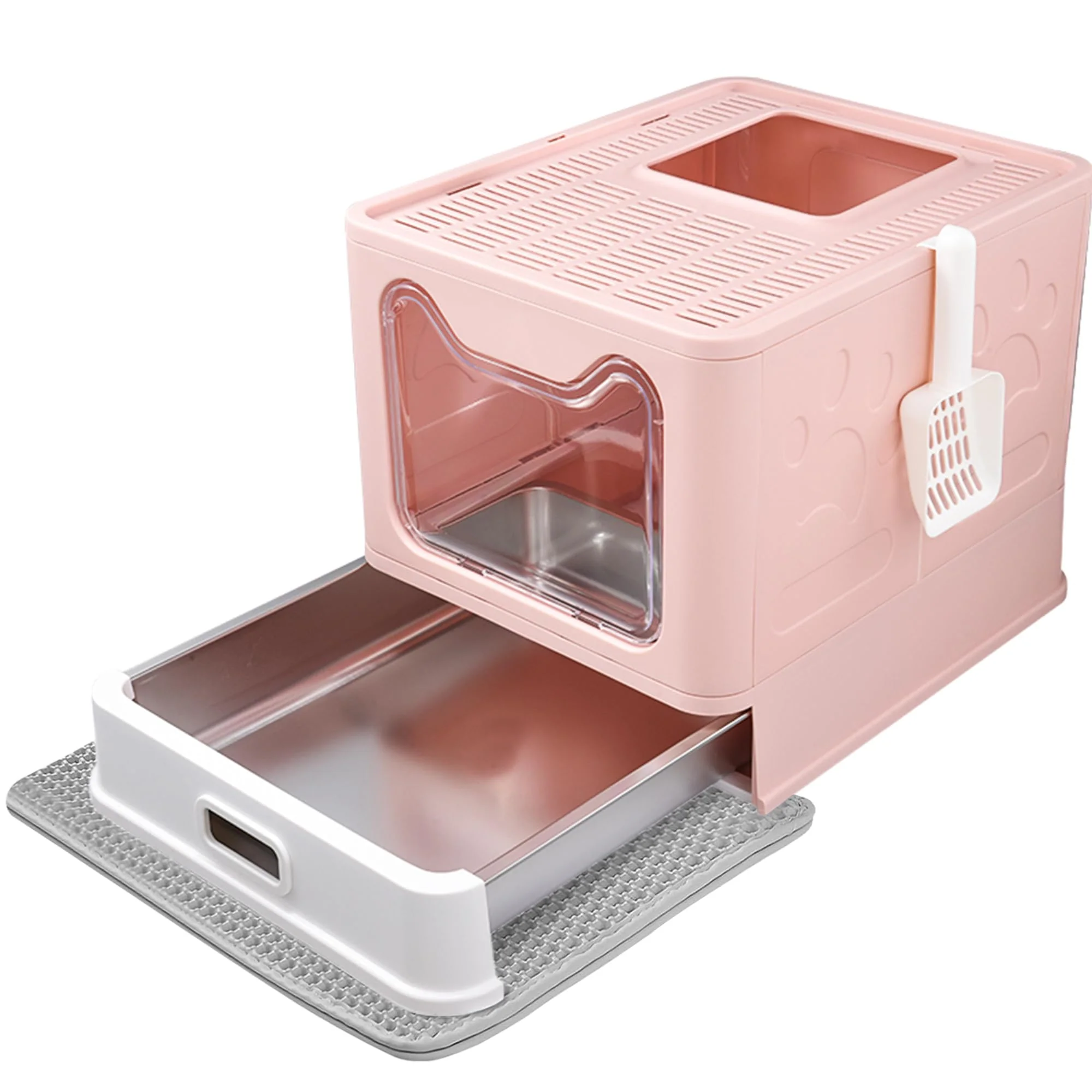 Artisan Tehoao Enclosed Stainless Steel Cat Litter Box with Lid Top Exit – Leak-Proof Odor-Resistant Easy to Clean Fine Crafted