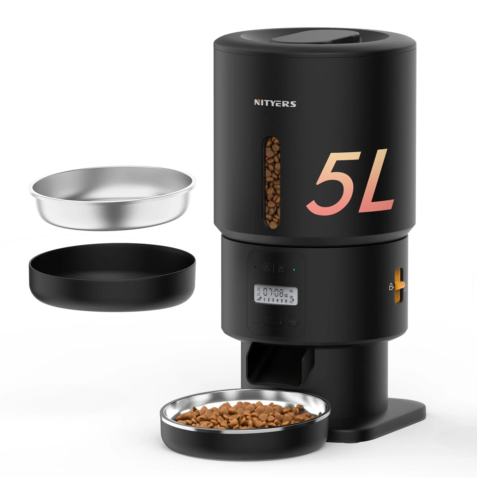 Relaxed Nityers Automatic Cat Feeder 5L – Fresh Kibble 1-6 Meals Day 10s Voice Fashionable