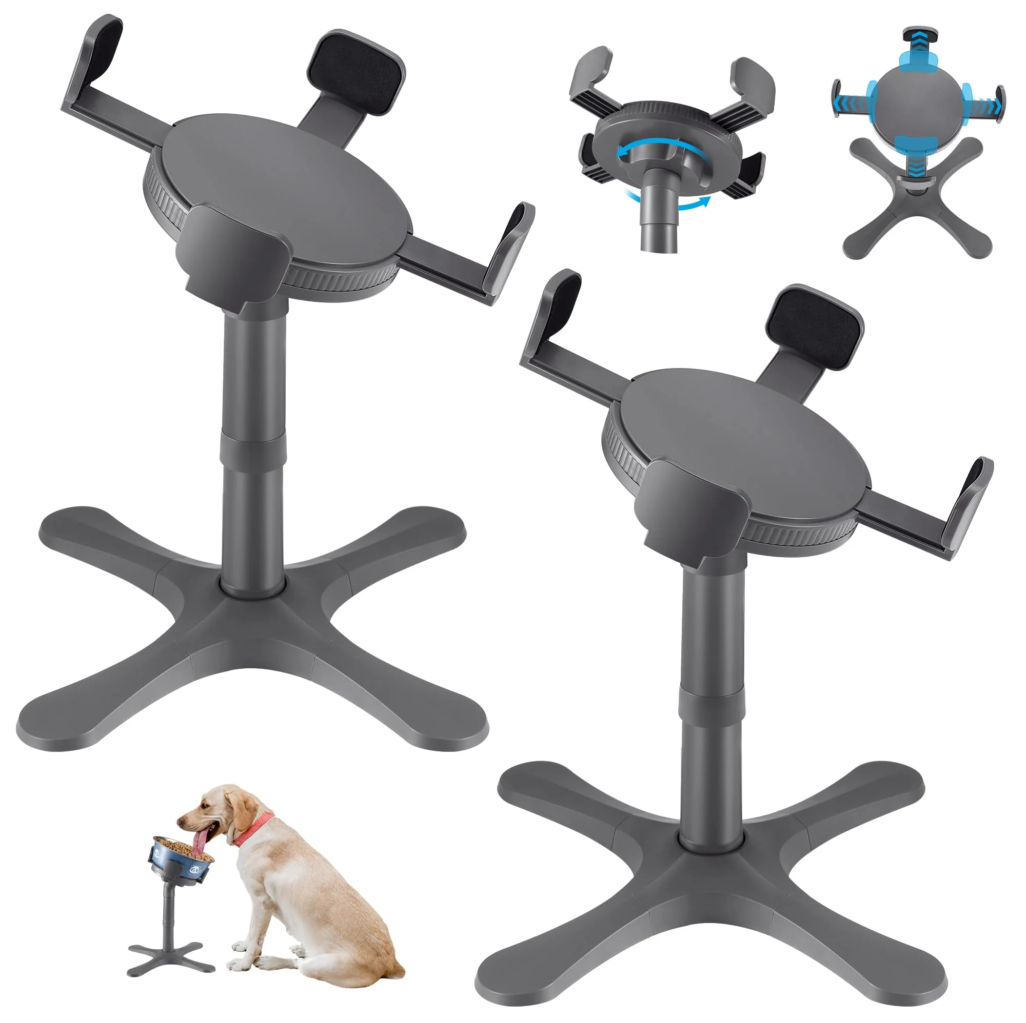 Fine KMXASP d Dog Bowls Stand — Tilted 15° 3 Heights 2-Pack Grey Fine Crafted