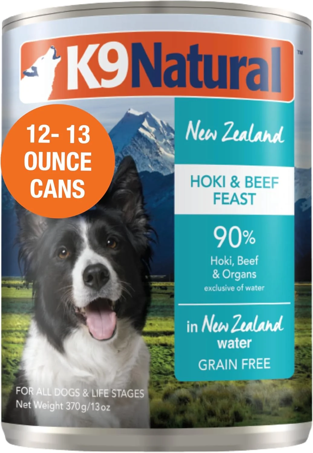 Enhanced K9 Natural Wet Dog Food Pate Hoki Beef Feast 13 Oz Cans Pack of 12 Grain Made in New Zealand with Sustainably Caught Hoki Fish and Grass-Fed and Finished Beef Proven