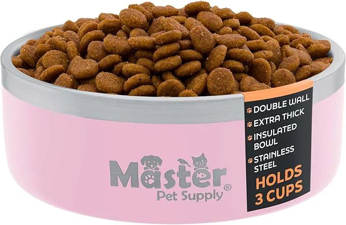 Artisan Master Pet Supply Stainless Steel Dog Bowls - 25 oz Heavy Duty - Rose Quartz Double Wall Extra-Thick Insulated Non-Slip Pet Water Bowl for Dogs Cats Pets Anti Rust Metal Dish Washer SafeAbout ThisOverview Luxury