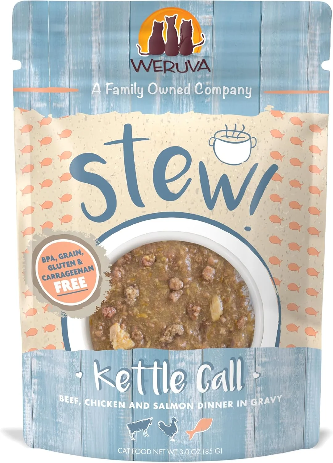 Original Weruva Classic Cat Stews Kettle Call with Beef Chicken Salmon in Gravy 3oz Pouch Pack of 12 Next-Generation