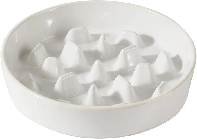 Enhanced Ceramic 3.2 Cup Dog Bowl Slow Feeder 9.5 inch Slow Pet Food Dish for Large Dog Stop Bloat Preventing Choking Single Bowl Reactived Glaze -White About ThisOverview Detailed