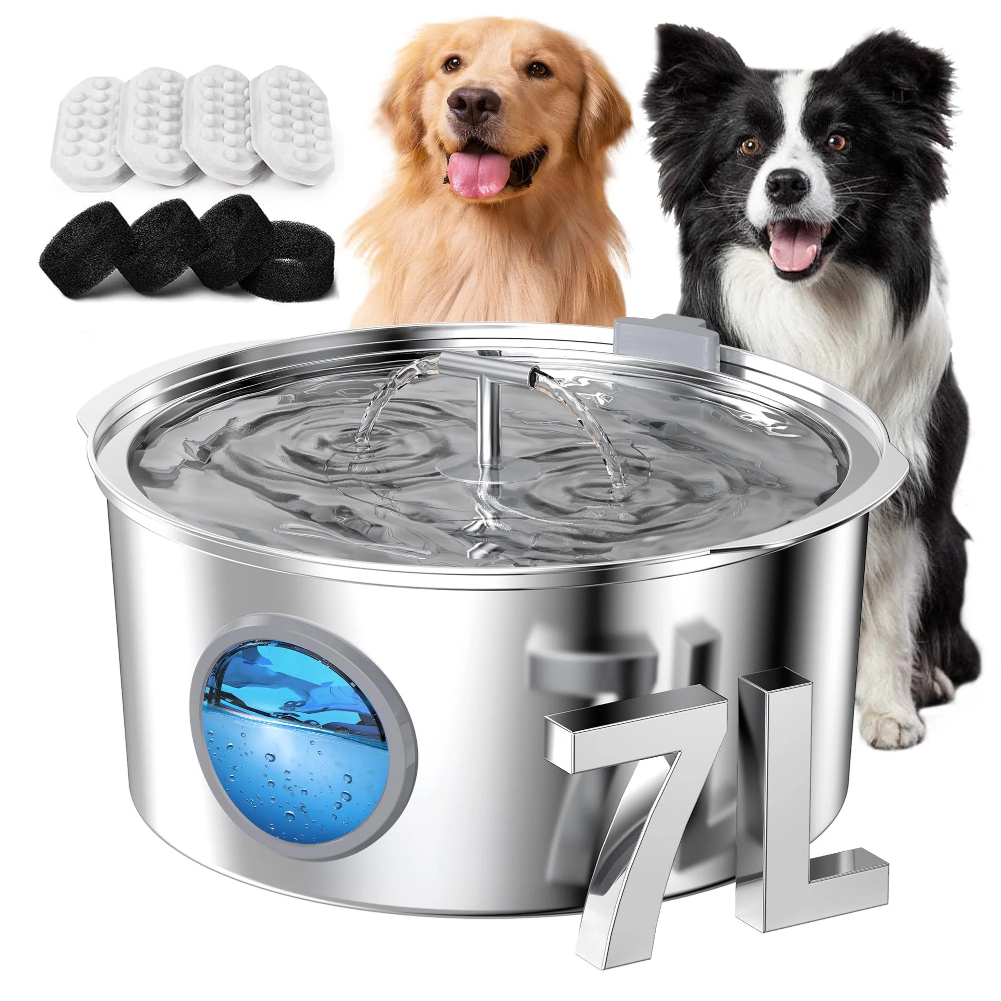 Casual Rellaty 7L Stainless Steel Dog Water Fountain – Quiet Dual Spout 4 Filters High-Grade