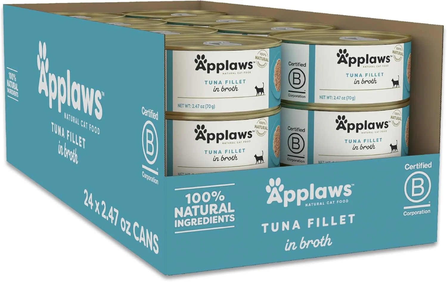 Traditional Applaws Natural Wet Cat Food 24 Pack Limited Ingredient Canned Wet Cat Food Tuna Fillet in Broth 2.47oz Cans Easy-to-Use
