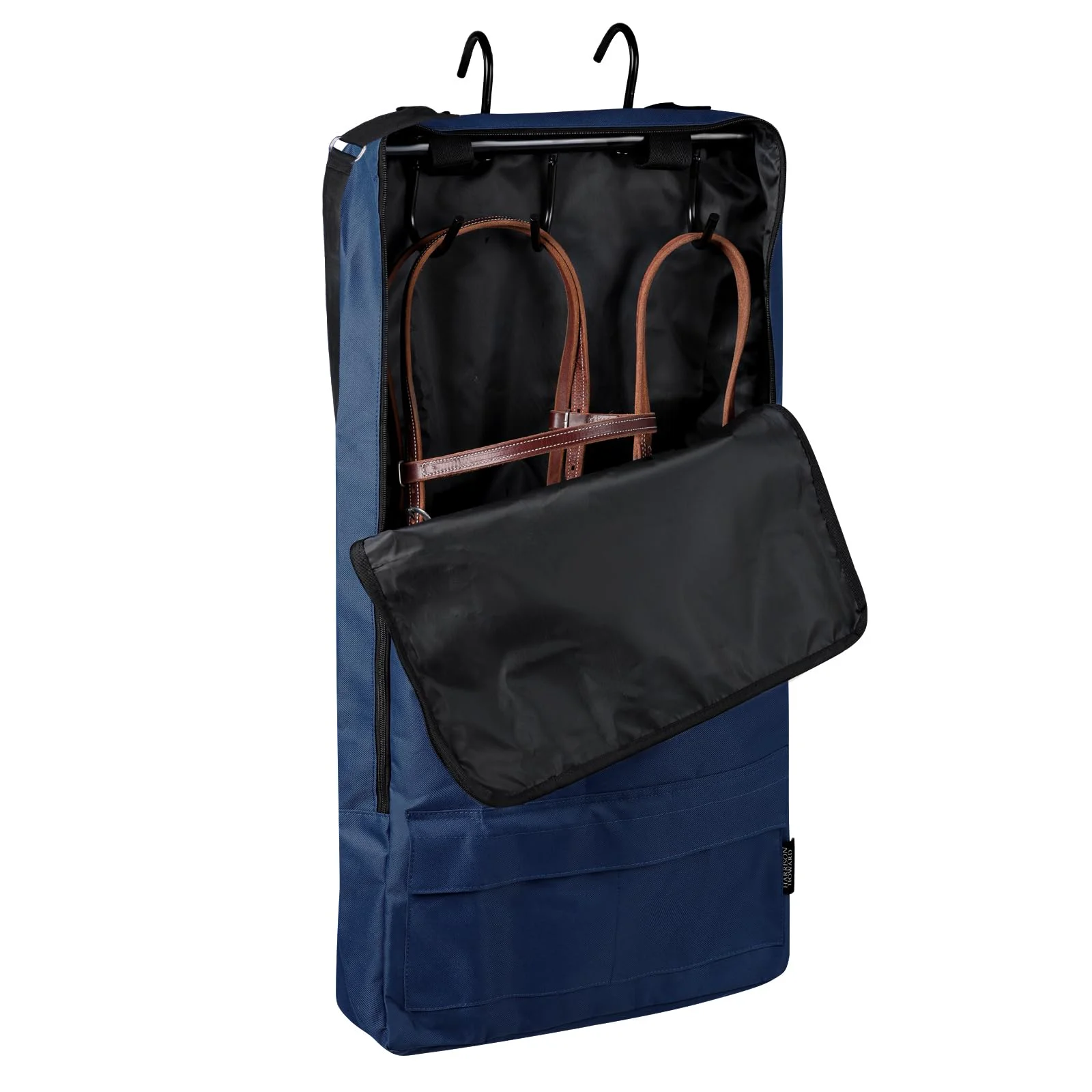 Reliable Harrison Howard Bridle Halter Bag with 3 Prong Tack Rack – Waterproof Durable Horse Tack Carry Bag Navy Luxury