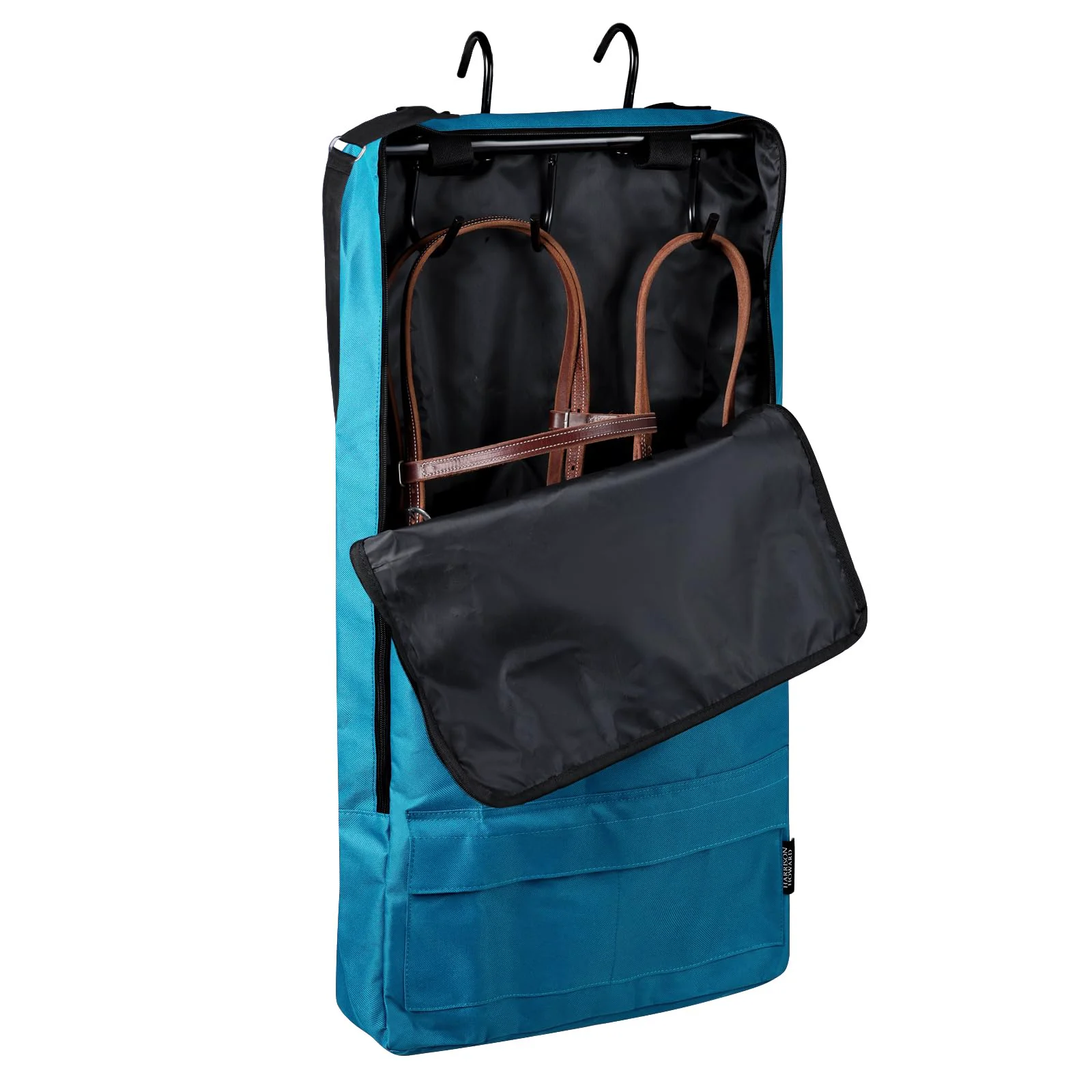 Consistent Harrison Howard Bridle Halter Bag with 3 Prong Tack Rack – Waterproof Portable Teal Exclusive