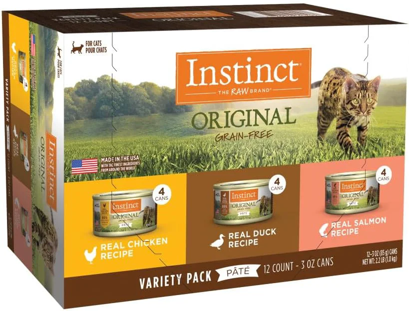 Next-Generation Instinct Grain Recipe Variety Pack Natural Wet Canned Cat Food by Nature's Variety 3 Ounce Pack of 12 Durable