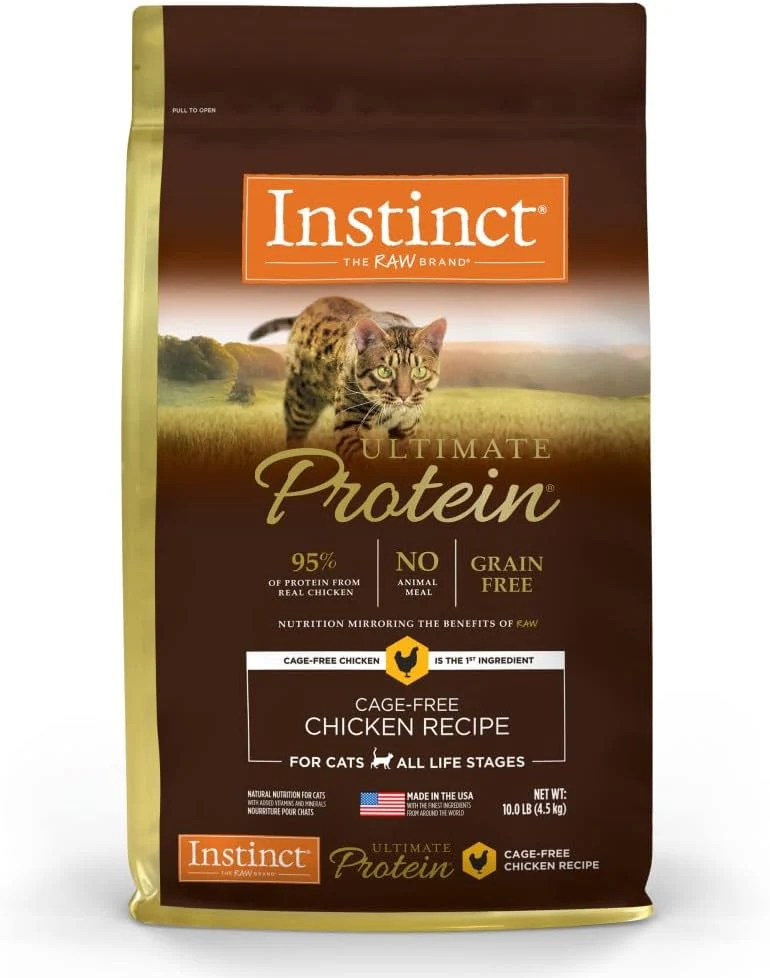 Eco-Friendly Instinct Protein Grain Cage Chicken Recipe Natural Dry Cat Food 10 lb. Bag Next-Generation