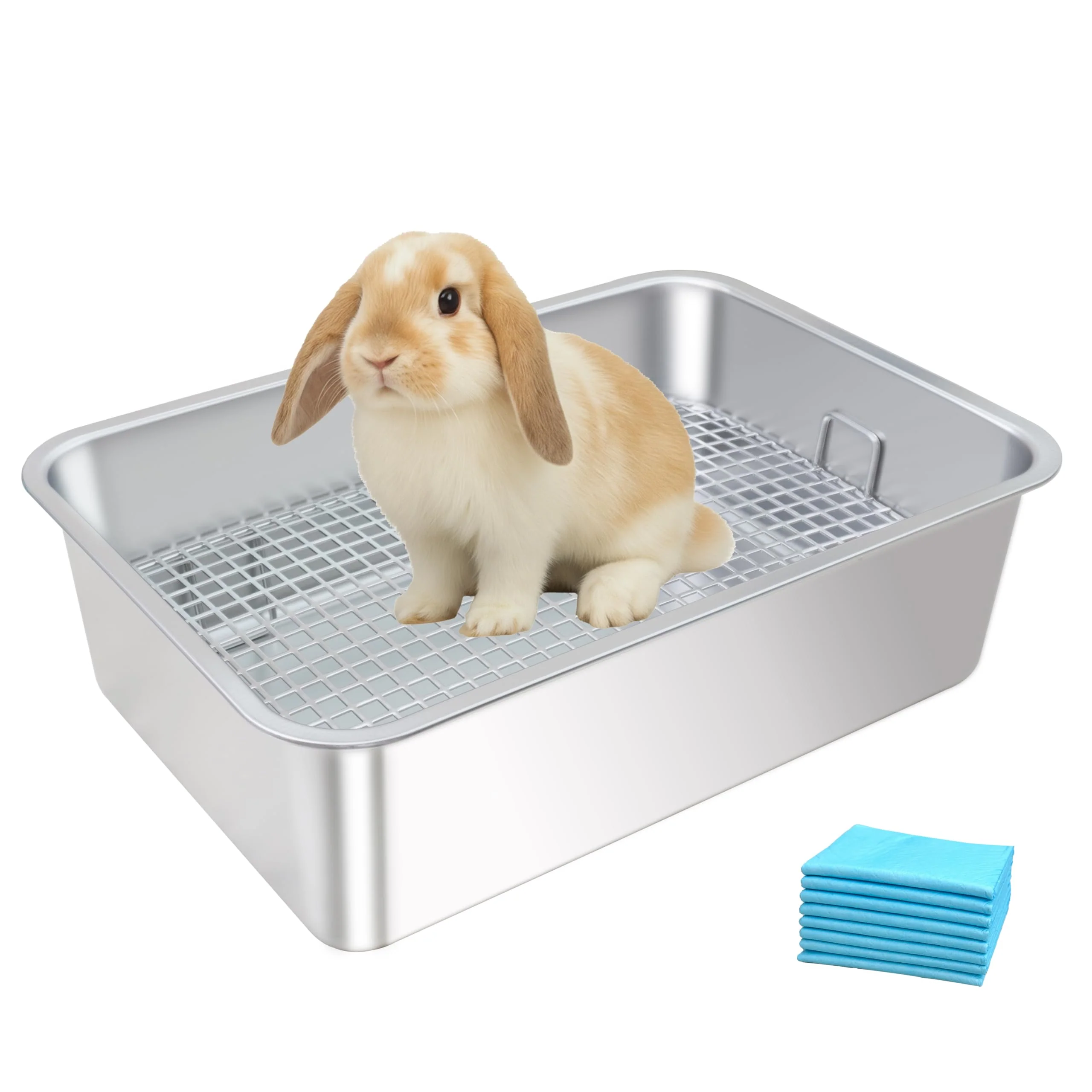Unique HUQIZOO Stainless Steel Rabbit Litter Box – Deep Waste Storage High Back Wall Medium Traditional
