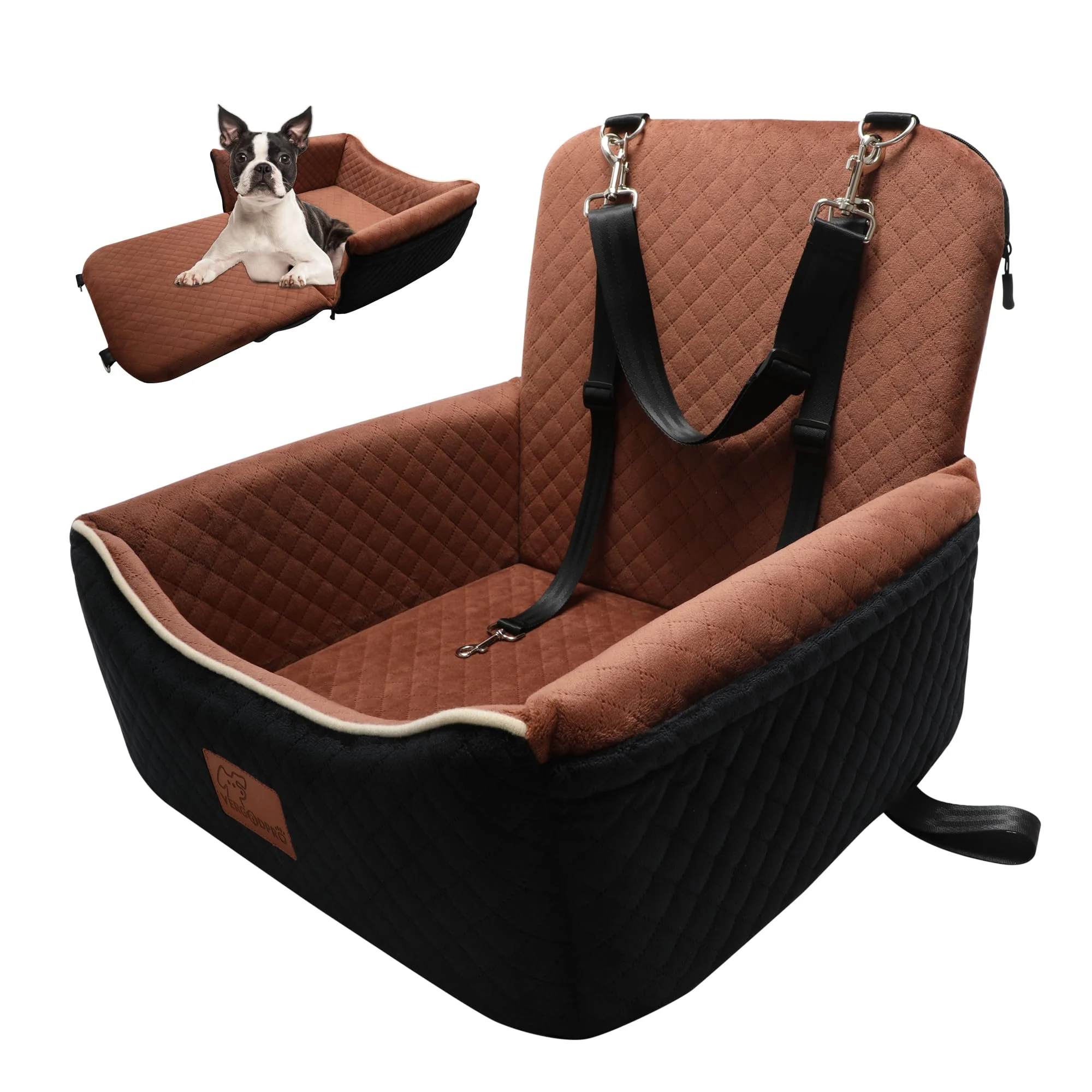 High-Grade VERGODPRO Dog Car Seat Bed 2-in-1 for Small Medium Dogs Memory Foam Fast