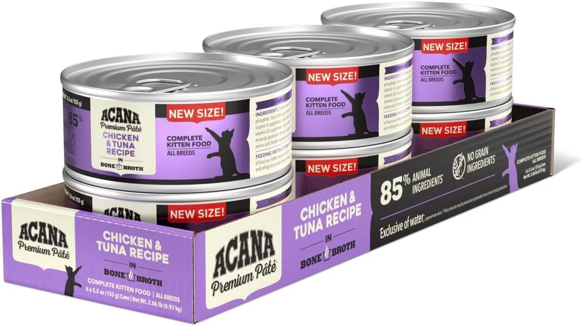 Consistent ACANA Premium Pate Kitten Wet Cat Food in Bone Broth Chicken Tuna Recipe 5.5oz Cans 6 Count Contemporary