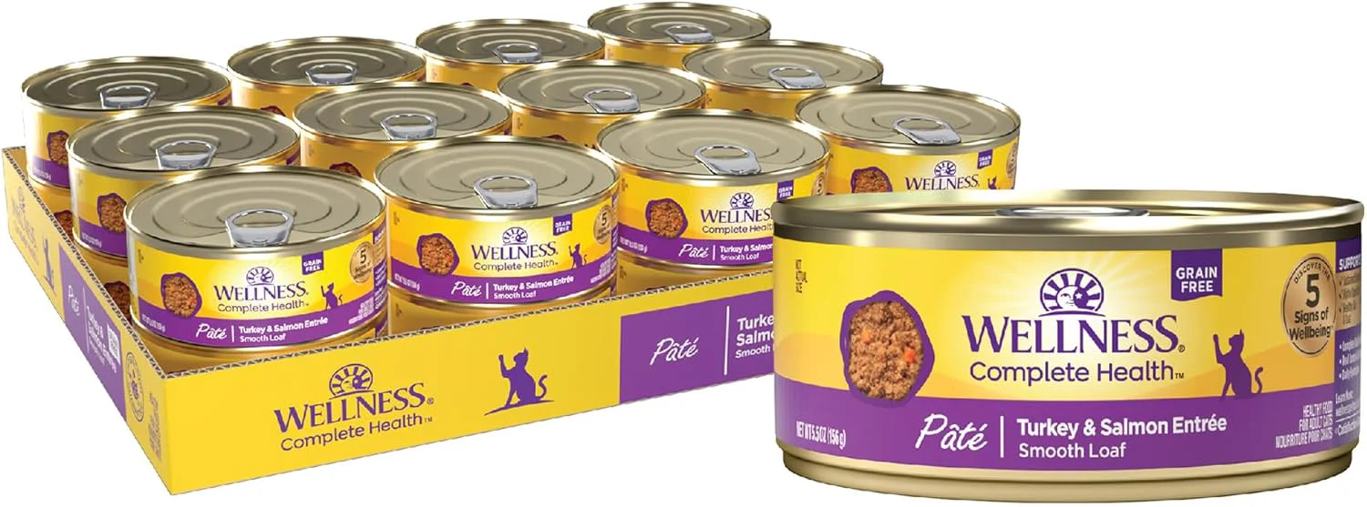 Elegant Wellness Complete Health Pate Adult Wet Cat Food Natural Protein-Rich Grain 5.5 Ounce 24 Pack Turkey Salmon Trusted