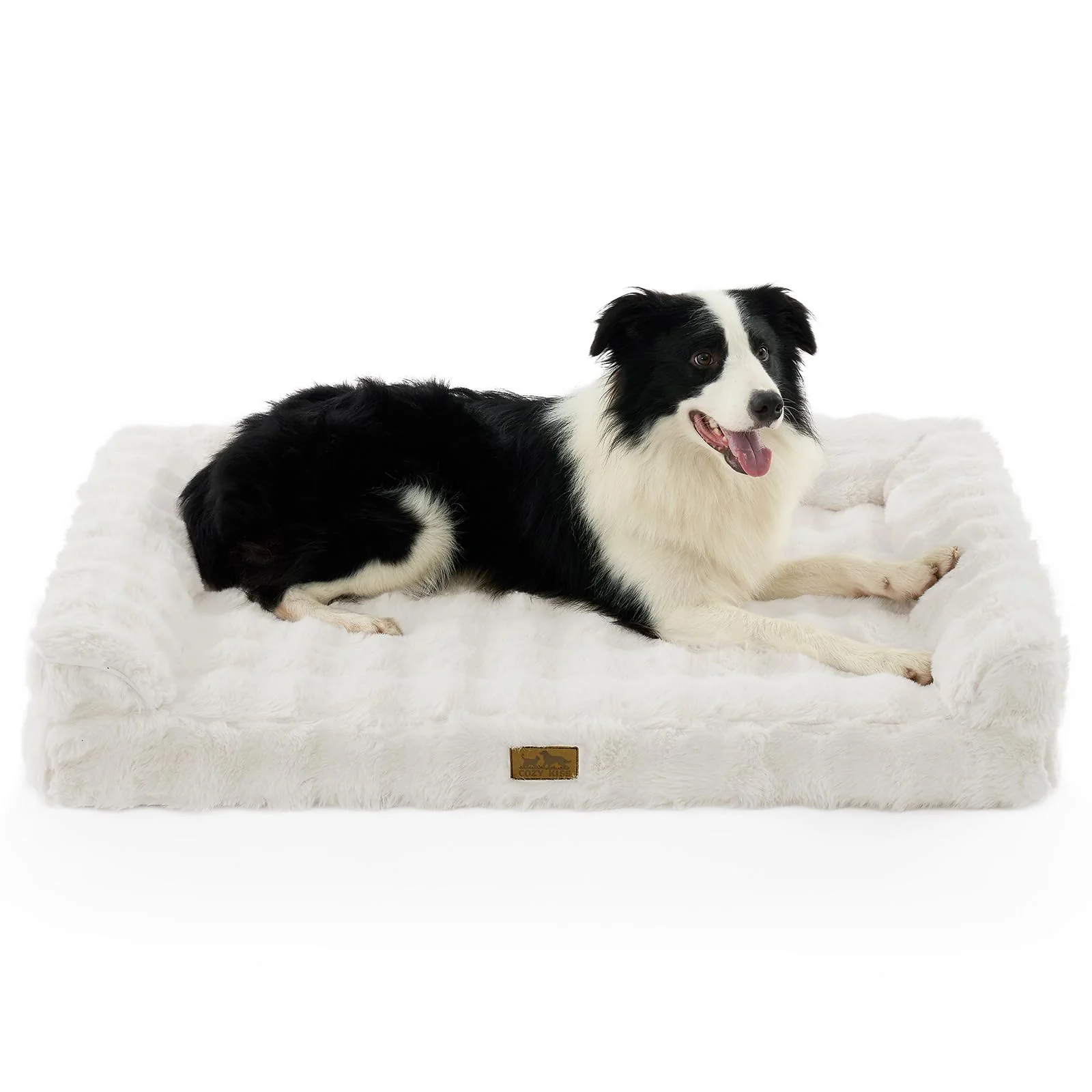 Trendy COZY KISS Faux Rabbit Fur Orthopedic Dog Bed XL 42x30x7 in — Beige Waterproof Lining Anti-Slip Washable Cover Casual
