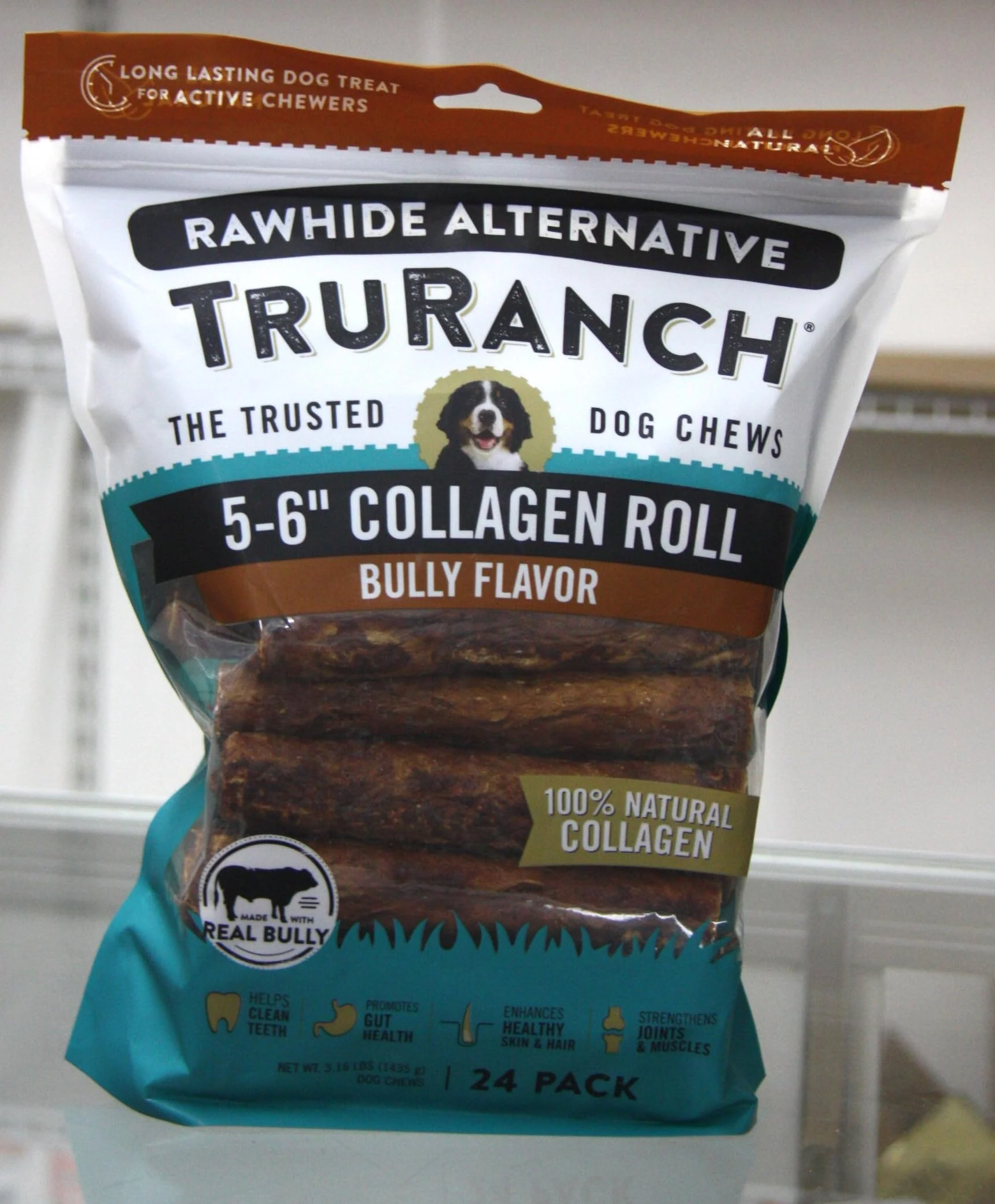 High-End TRURANCH Collagen Roll Bully Flavor — 24 Count Dog Chews 5-6 Inch Rolls Authentic