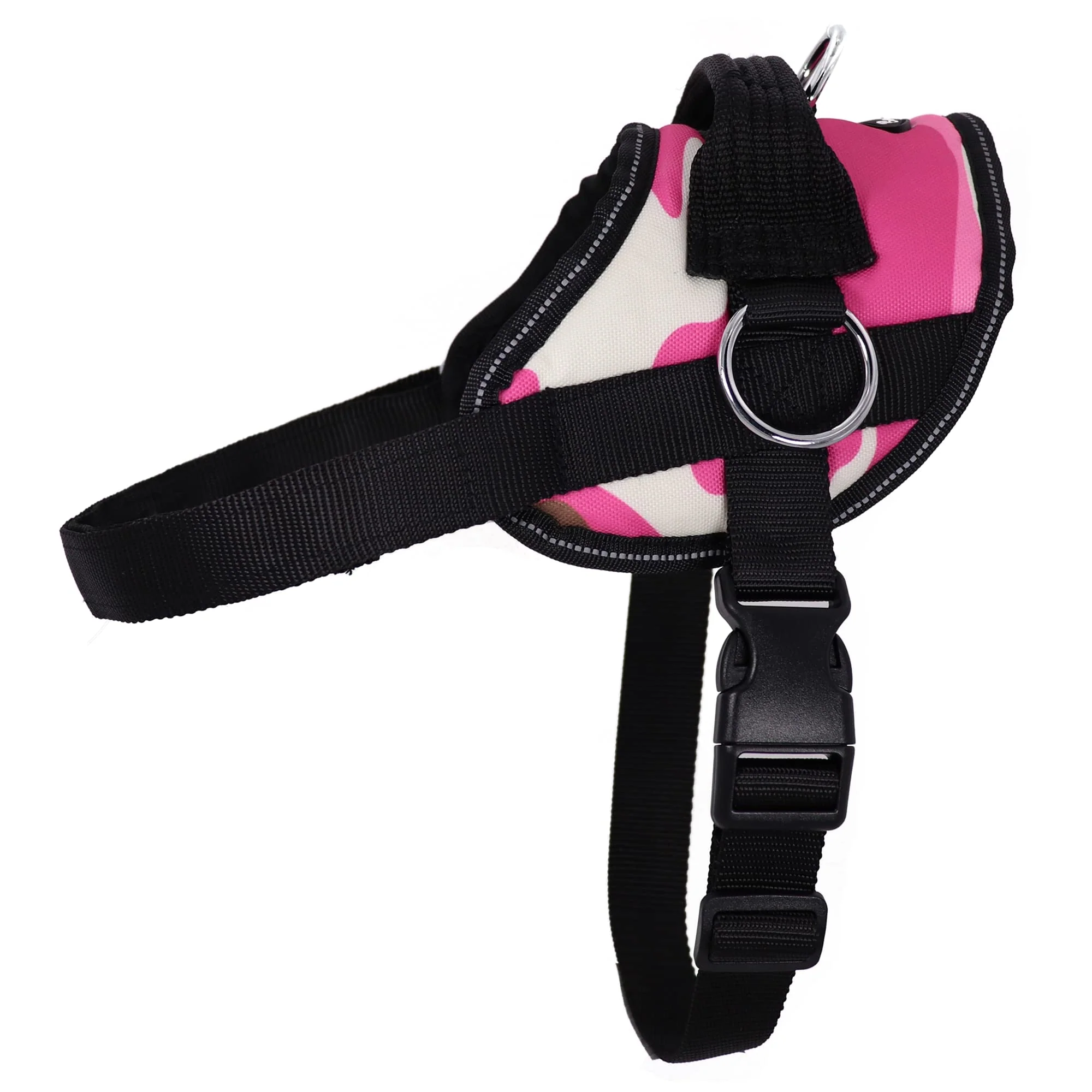 Powerful Bark Appeal Pink Camo No-Pull Harness for Medium to Large Dogs Adjustable Reflective Vest with 3 Leash Clips Functional