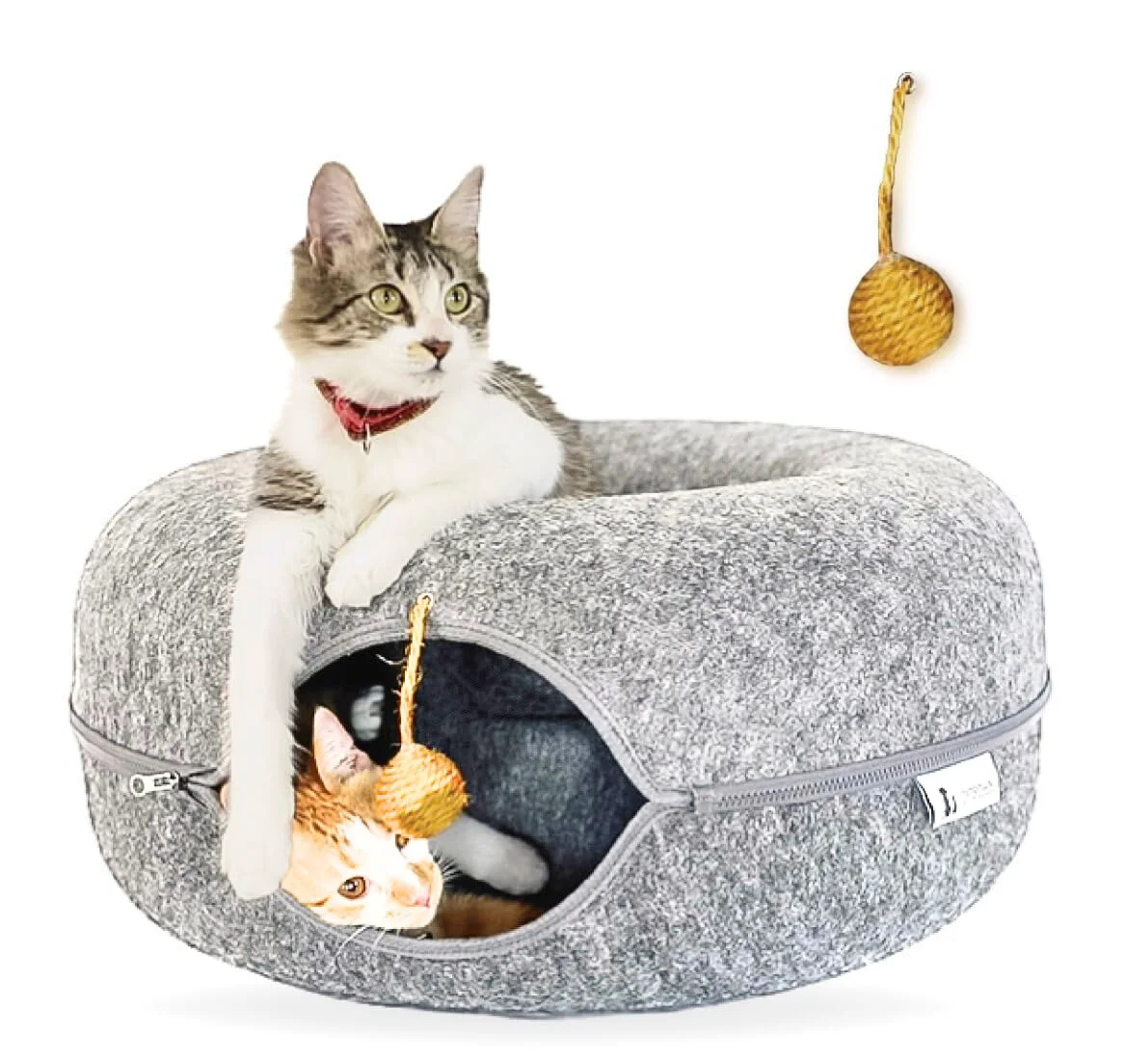 Enhanced FAMPAWS Large 24-Inch Peekaboo Cat Cave for Multiple Cats – Tunnel Bed Light Grey Functional