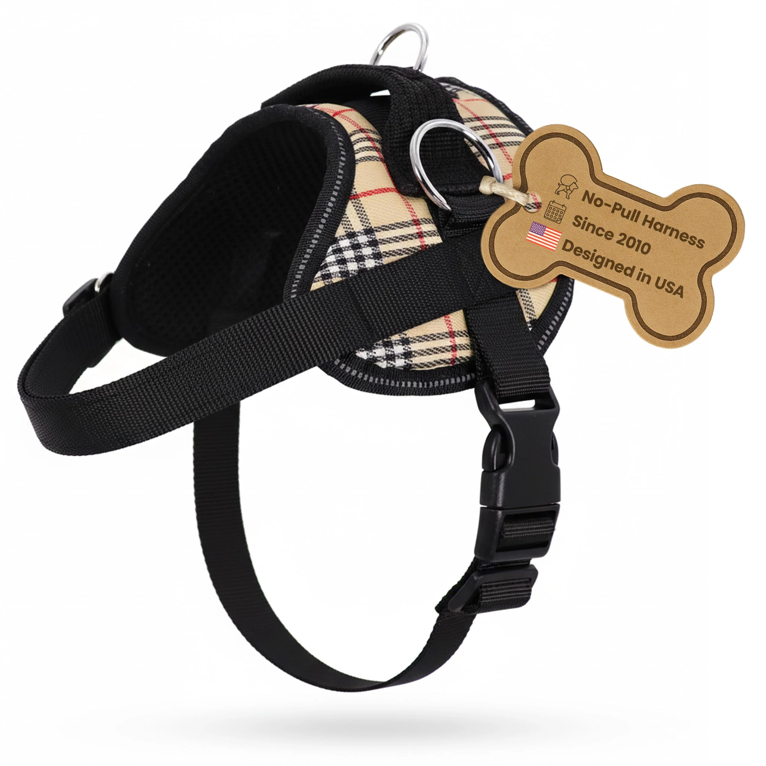 Contemporary Bark Appeal Tan Plaid No-Pull Harness for Medium to Large Dogs Adjustable Reflective Vest with 3 Leash Clips Large Outstanding