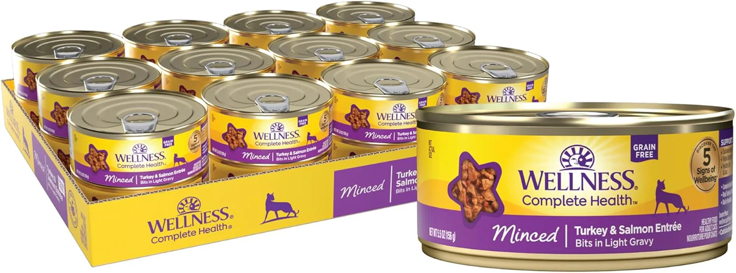World-Class Wellness Complete Health Minced Adult Wet Cat Food Natural Protein-Rich Grain 5.5 Ounce 24 Pack Turkey Salmon Entrée Recyclable