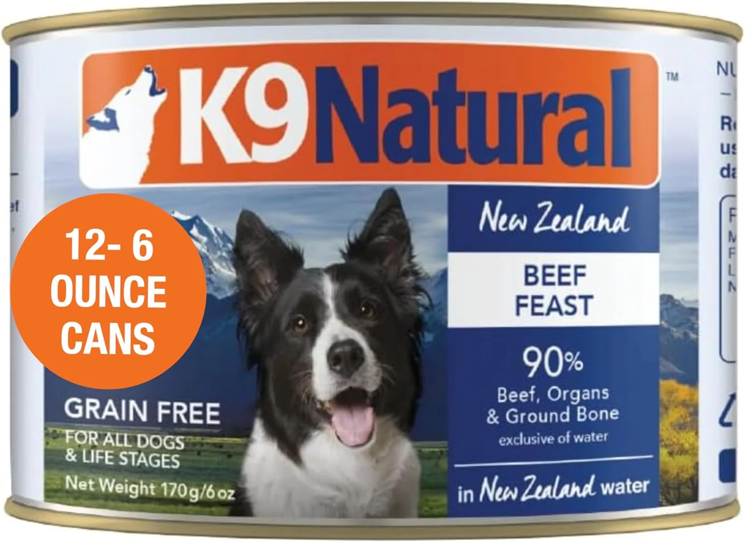 Enhanced K9 Natural Wet Dog Food Pate Beef Feast 6 Oz Cans Pack of 12 Grain Made in New Zealand with Grass-Fed Finished Beef Single Source Limited Ingredient High-Grade