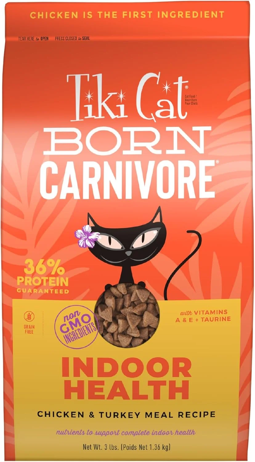 Consistent Tiki Cat Born Carnivore High Protein Indoor Health Chicken and Turkey Meal Recipe Grain- Baked Kibble to Maximize Nutrients Dry Cat Food 3 lb. Bag Contemporary