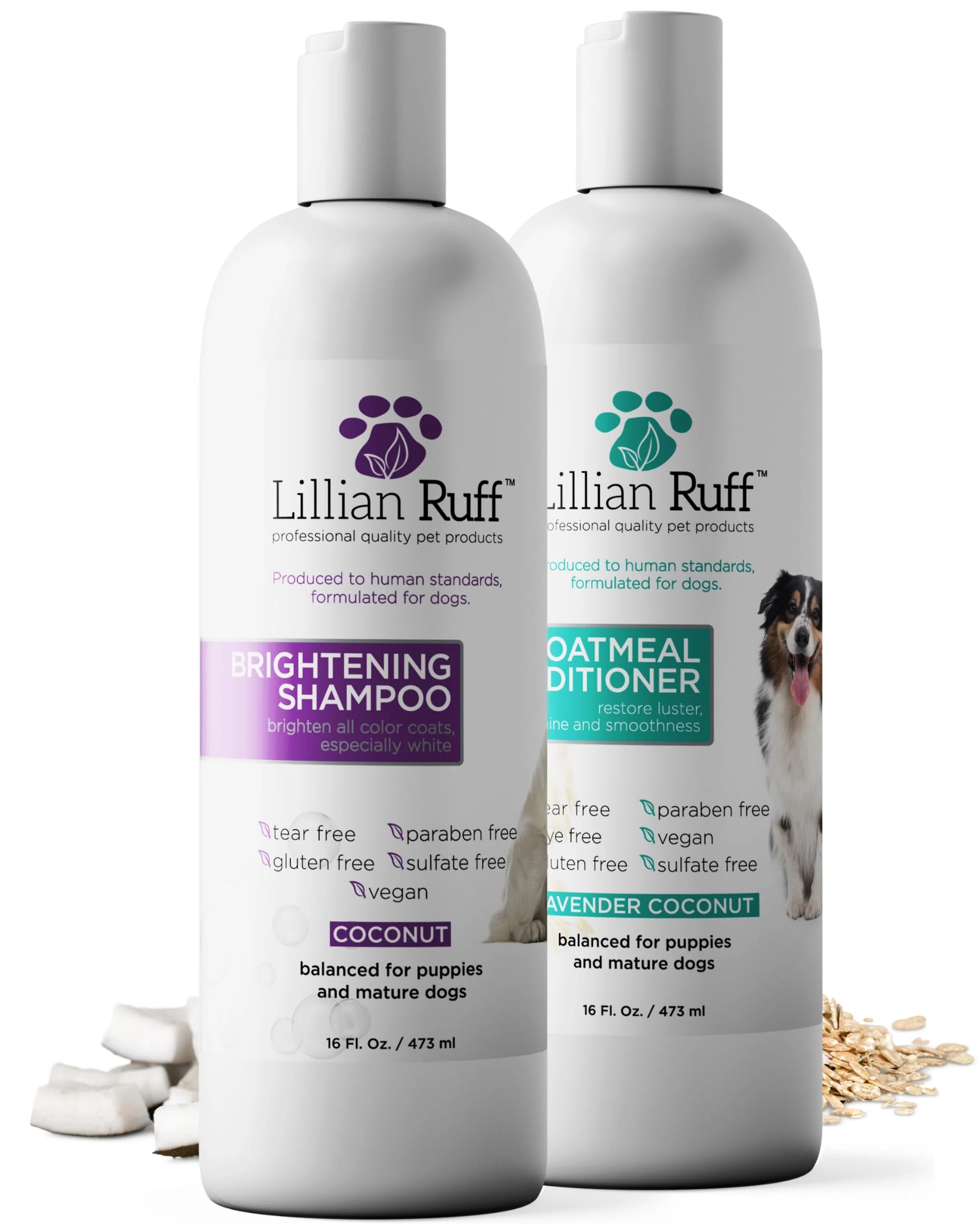 Excellent Lillian Ruff Brightening Shampoo Oatmeal Conditioner Set for Dogs – Tear- Coconut Scent Clean