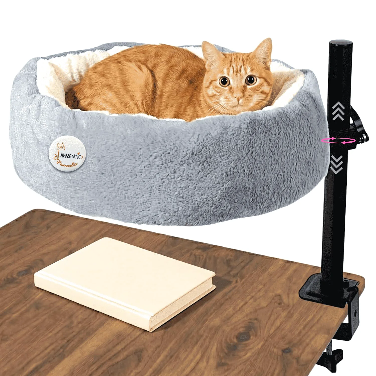 Fine Crafted Pawzentic 17.5-inch Large Cat Desk Bed – One-Button Lift Reversible Two-Tone Ultra-Soft Plush Refined