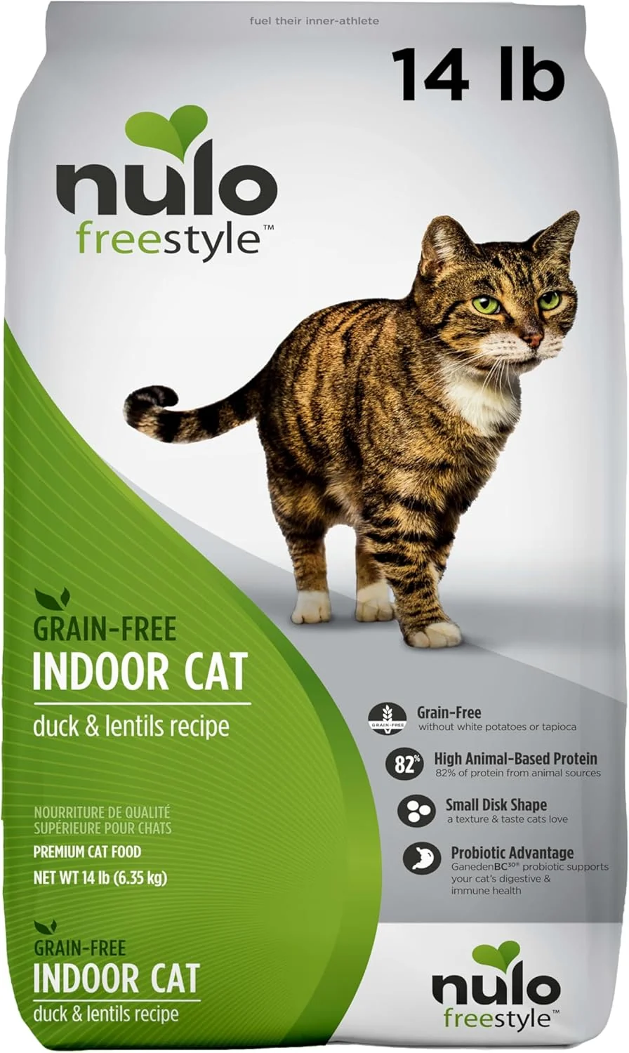 Classic Nulo Style High Protein Indoor Cat Food Duck Cod Recipe - Natural Grain- Dry Indoor Cat Food with Omega Fatty Acids Probiotics 14 lb Bag Traditional