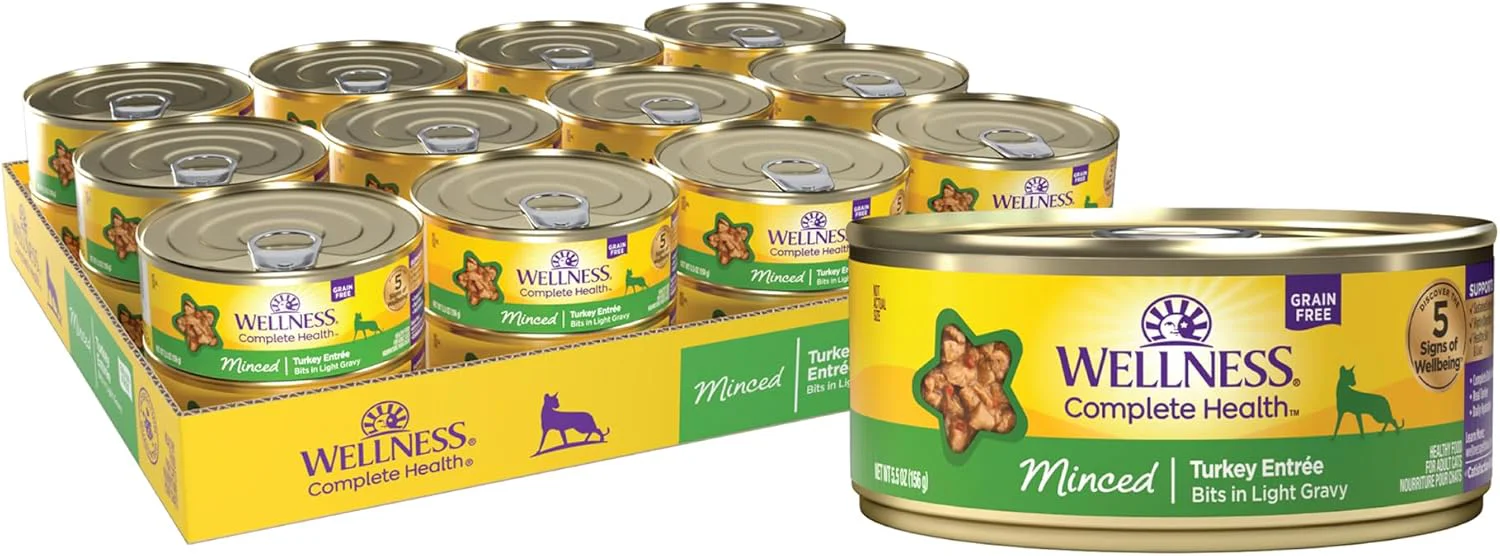 Environmentally Friendly Wellness Complete Health Minced Adult Wet Cat Food Natural Protein-Rich Grain 5.5 Ounce 24 Pack Turkey Entrée Excellent