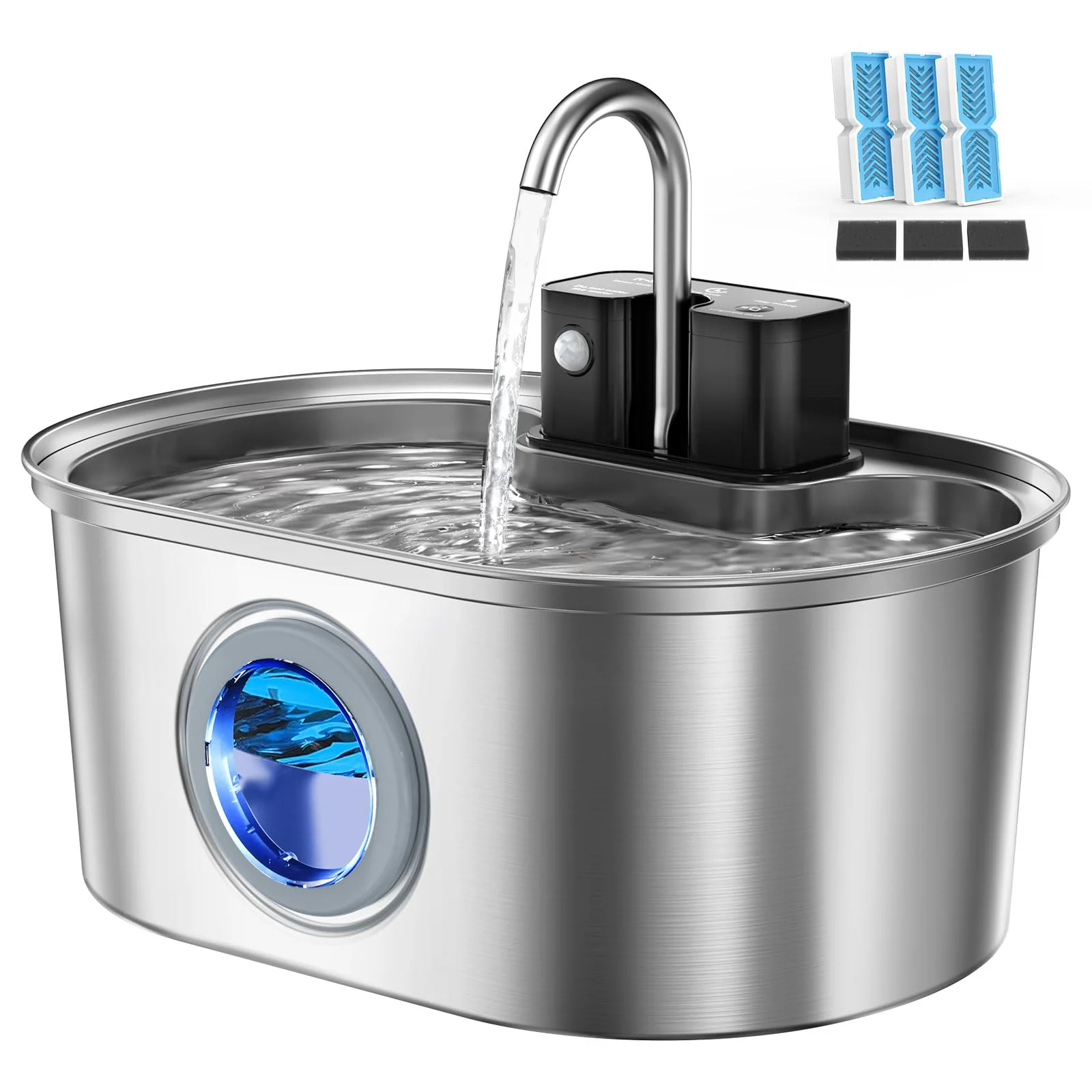 Environmentally Friendly PEKTACO Cat Water Fountain Stainless Steel 108oz – Wireless Quiet BPA- Multi-Filter Healthy