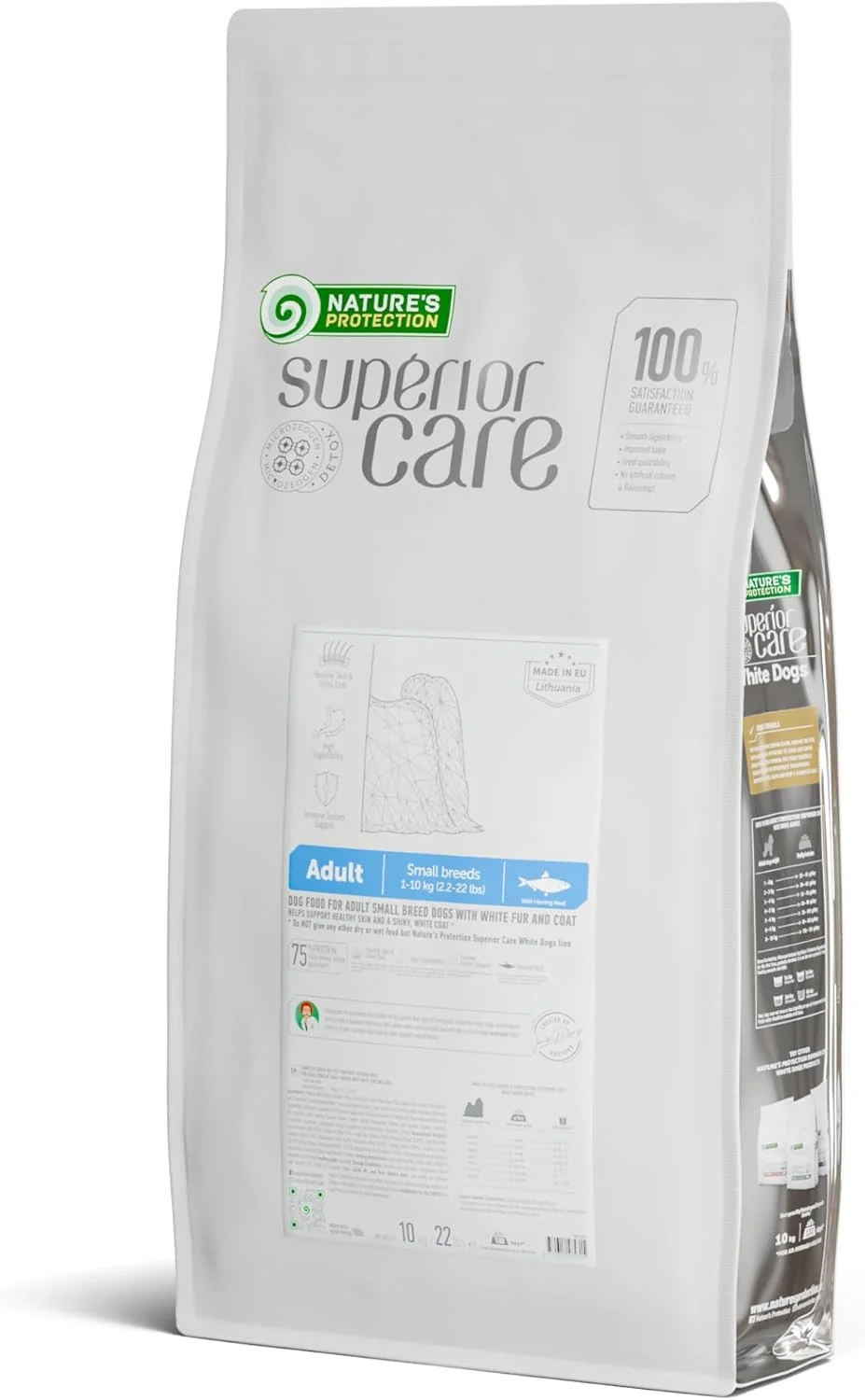 First-Class Nature's Protection Superior Care White Dogs Grain- Dry Dog Food - High Protein Tear Stain Dog Food for Small Mini Breeds Light Coated Adult Dogs Fresh Pet Meal Herring 22 lb Artisan