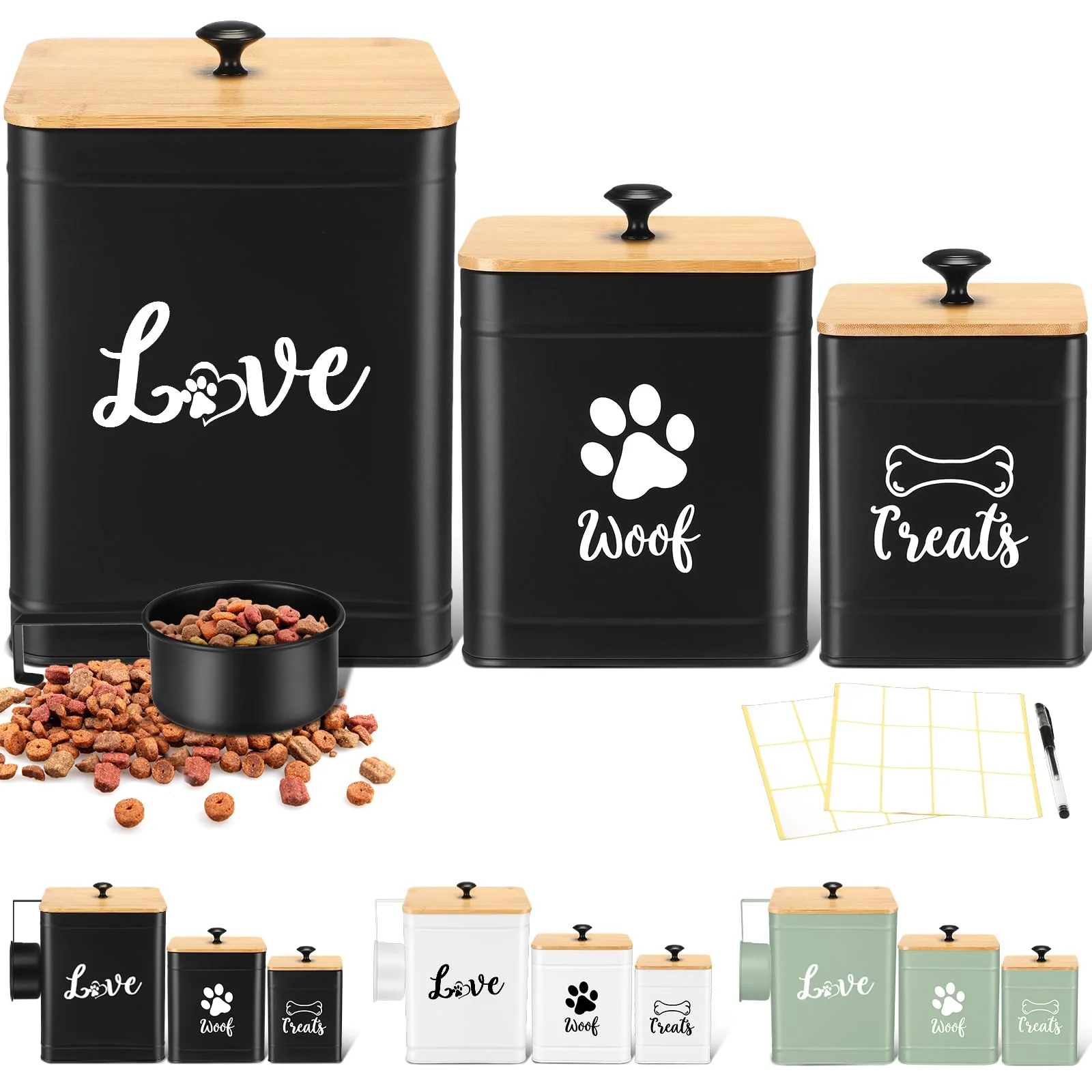 Practical Jingmore 3-Piece Metal Dog Treat Jars with Bamboo Lids – Airtight Snack Storage 7 3 2 lbs Expertly Made