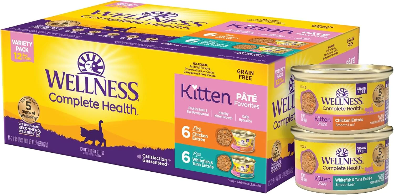 Elegant Wellness Complete Health Pate Kitten Wet Cat Food Natural Protein-Rich Grain 3 Ounce 12 Pack Whitefish Chicken Variety Pack Practical