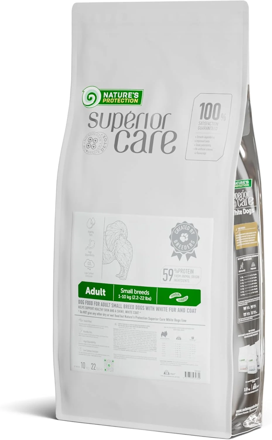Reusable Nature's Protection Superior Care White Dogs Grain- Dry Dog Food - High Protein Tear Stain Dog Food for Small Mini Breeds Light Coated Adult Dogs Fresh Pet Meal Insect 22 lb Authentic