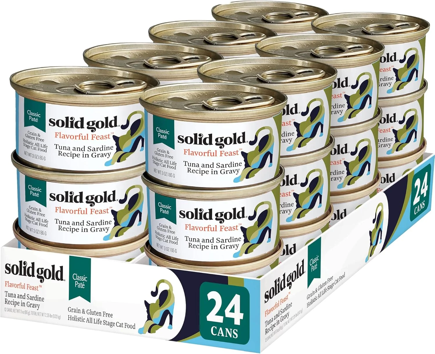 Soft Solid Gold Wet Cat Food Pate - Healthy Canned Cat Food Pate w Tuna Sardine Omega Fatty Acids Vitamins Minerals - Grain Gluten Can Meals for Cats Kittens - 24ct 3oz Can Stylish