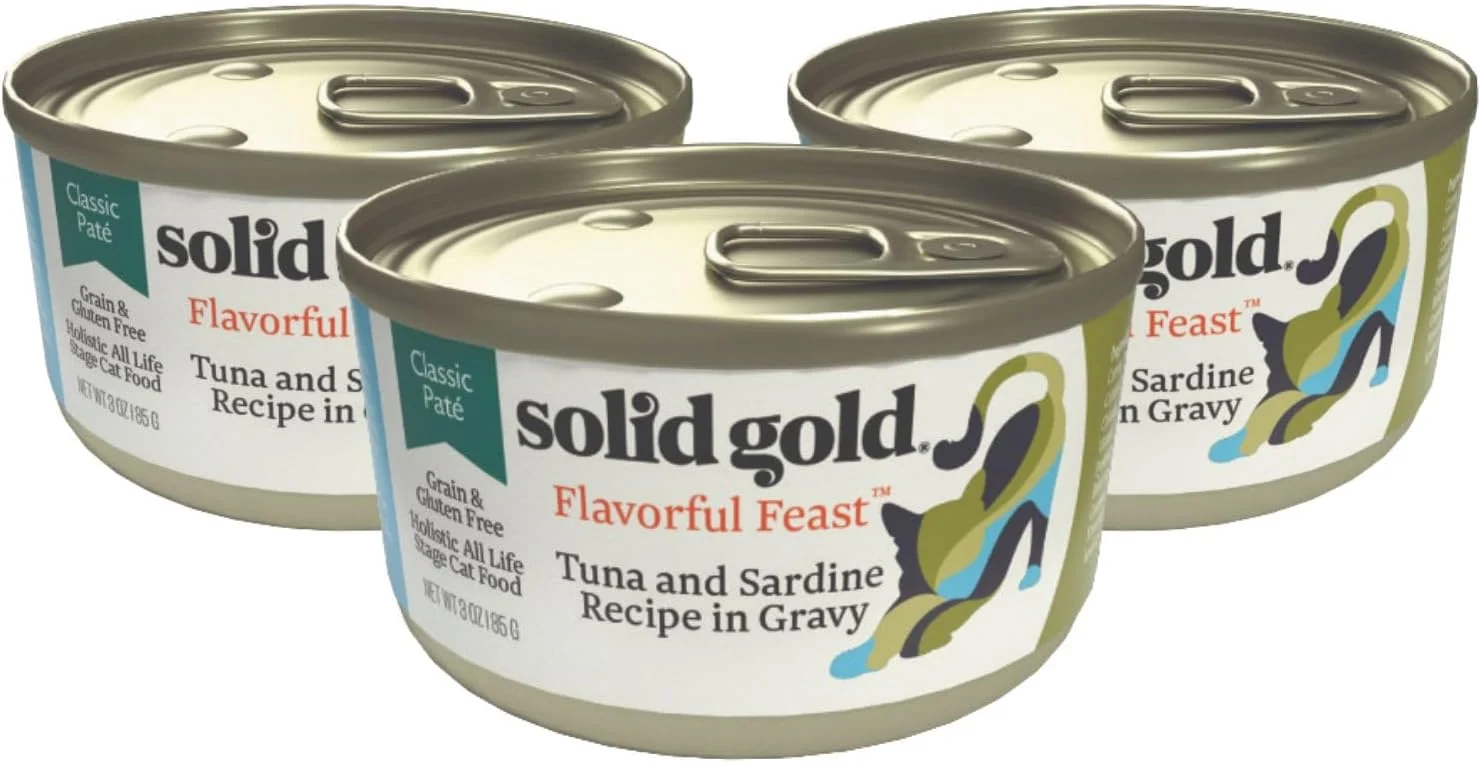 Verified Solid Gold Wet Cat Food Pate - Healthy Canned Cat Food Pate w Tuna Sardine Omega Fatty Acids Vitamins Minerals - Grain Gluten Can Meals for Cats Kittens - 24ct 3oz Can Optimized
