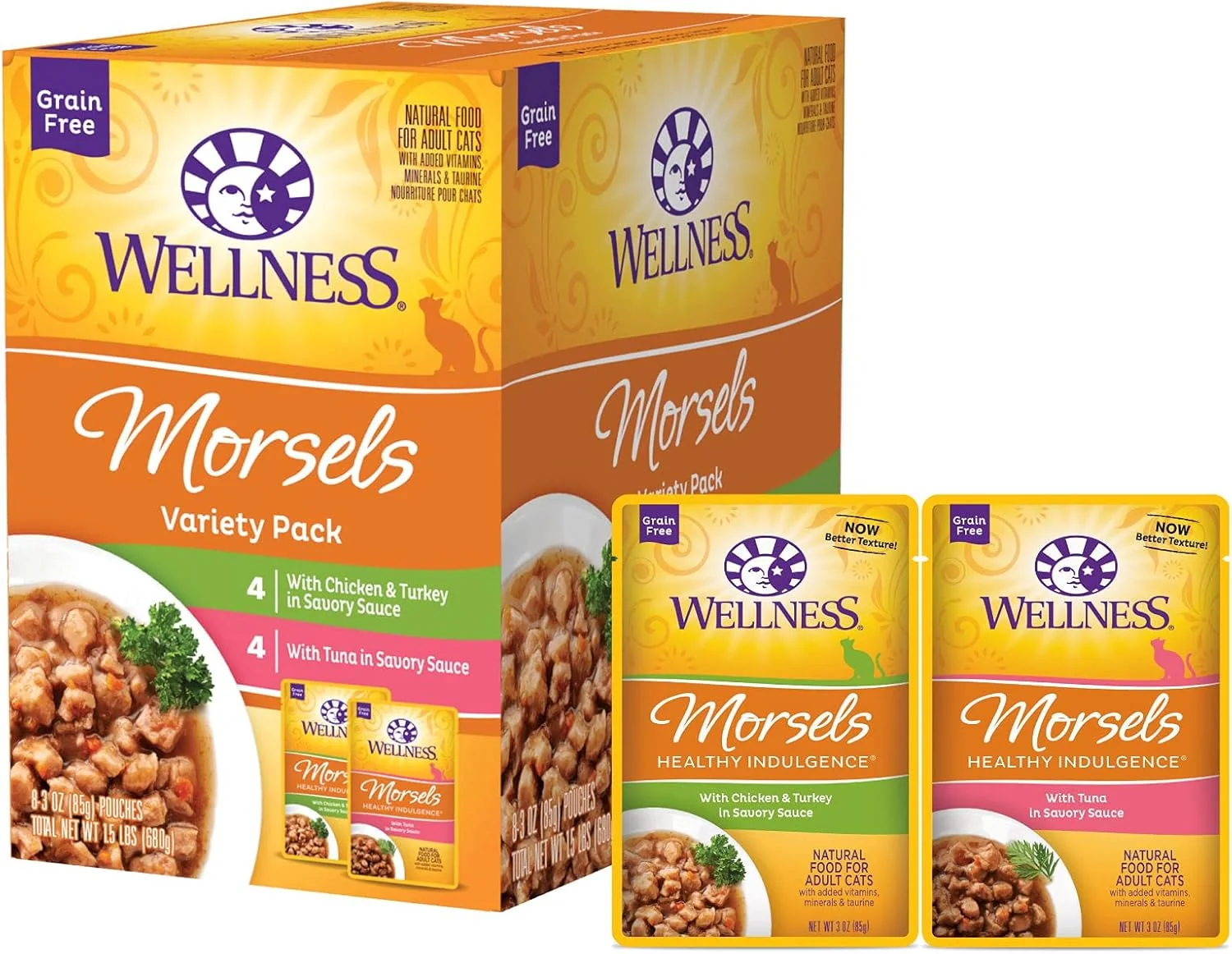 Artisan Wellness Healthy Indulgence Morsels Adult Wet Cat Food Natural Protein-Rich Grain- 3 Ounce Pouch 8 Pack Morsels Variety Pack Convenient