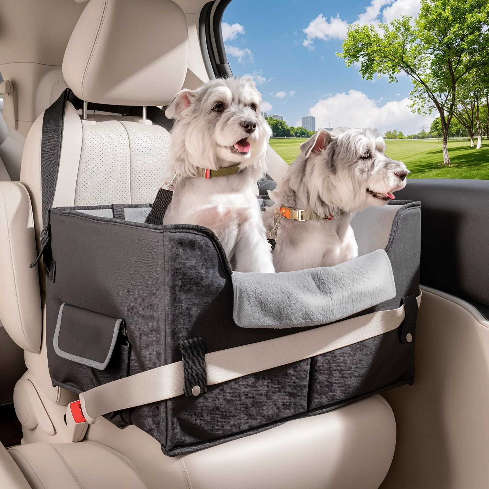 Consistent NOVOLAB Dog Car Seat for Medium to Large Dogs Portable Booster Seat with Harness Thick Cushion Fashionable