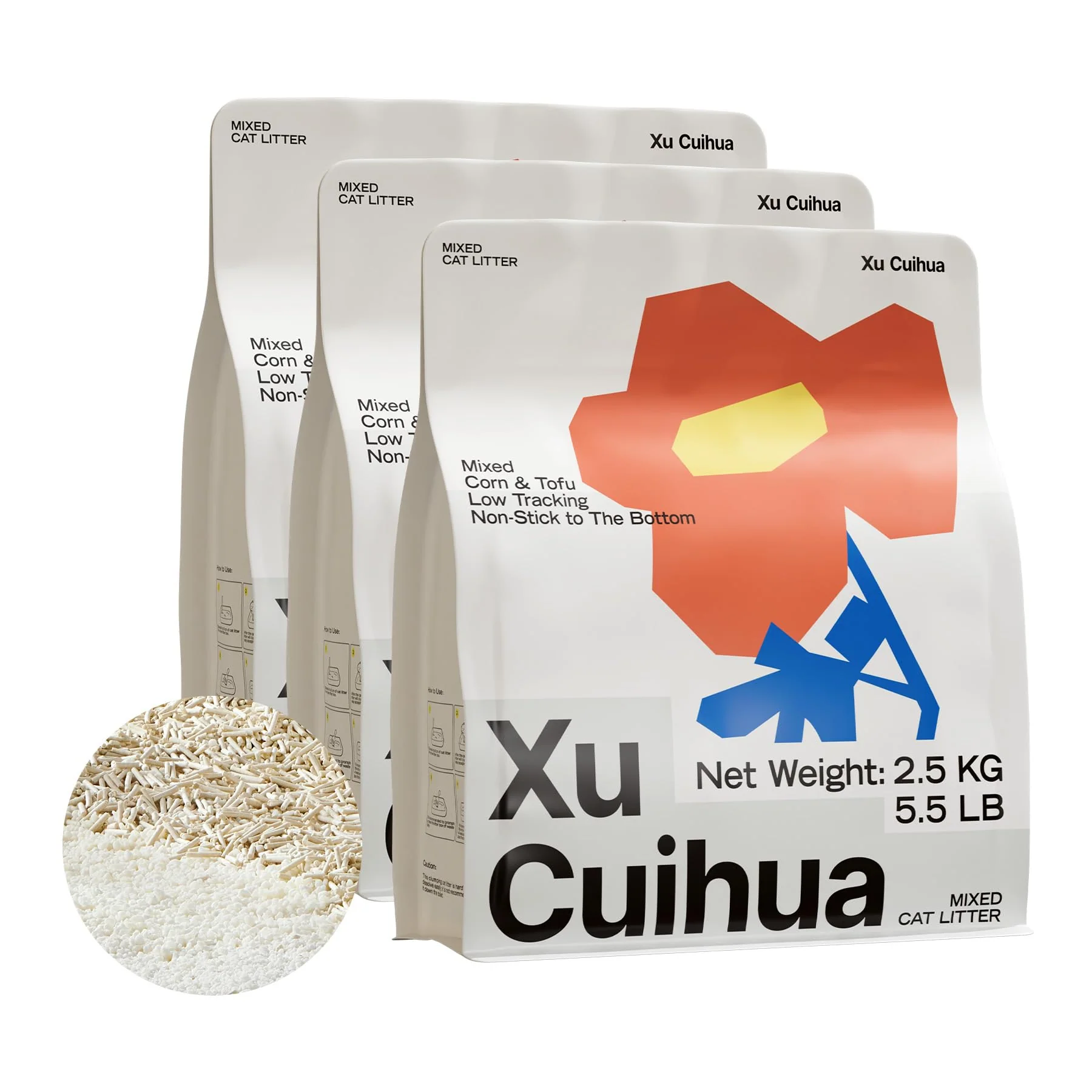 Classic XuCuiHua Tofu Mix Cat Litter – Plant-Based Strong Clumping Low Dust 3x5.5 lb Detailed