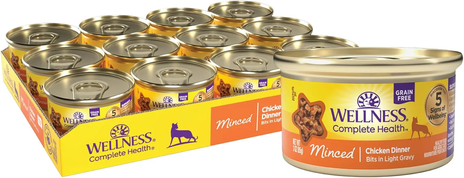Reusable Wellness Complete Health Minced Adult Wet Cat Food Natural Protein-Rich Grain 3 Ounce 24 Pack Chicken Entrée Eco-Friendly