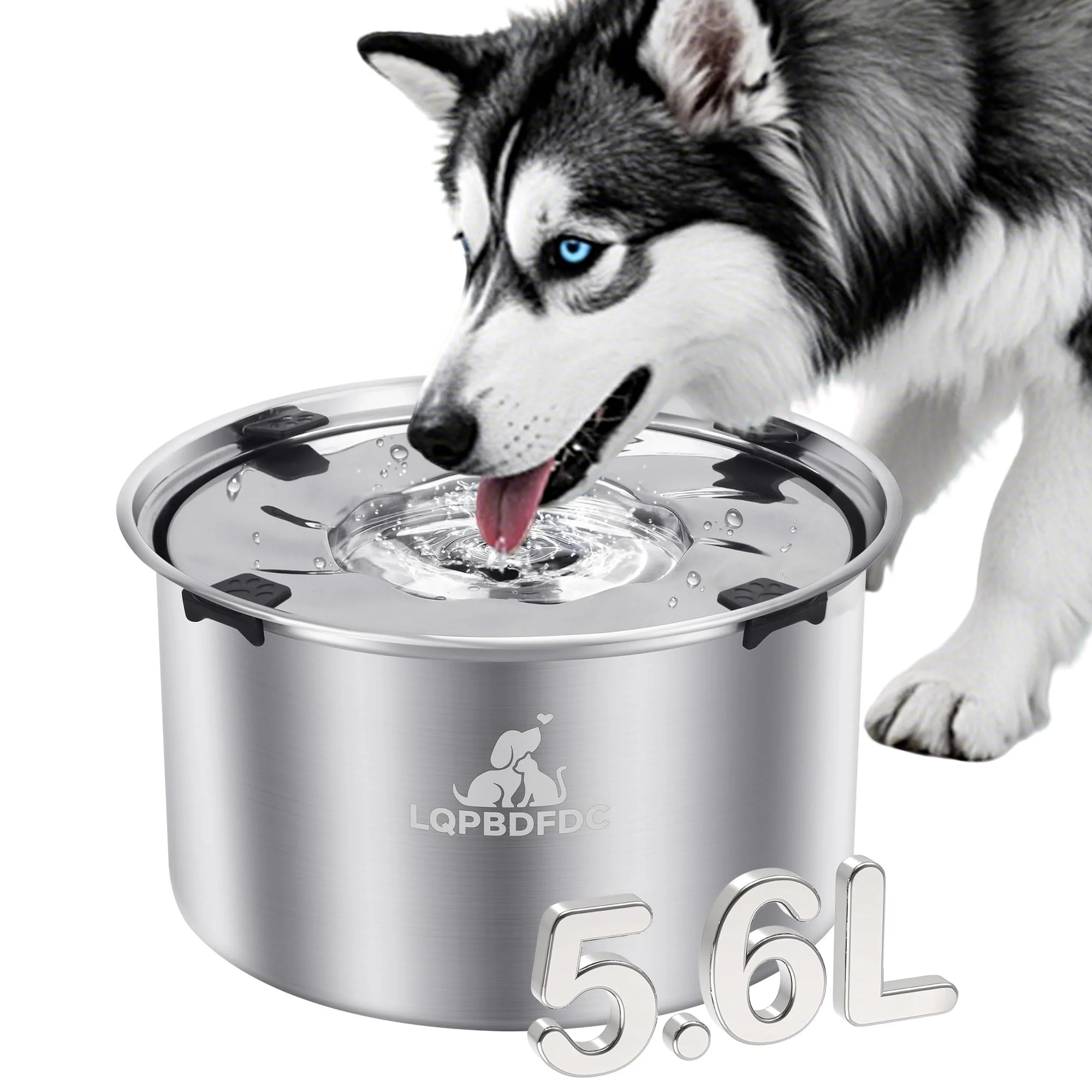 Sustainable LQPBDFDC No-Spill Dog Water Bowl 5.6L Slow-Drinking Stainless Steel Dispenser Durable