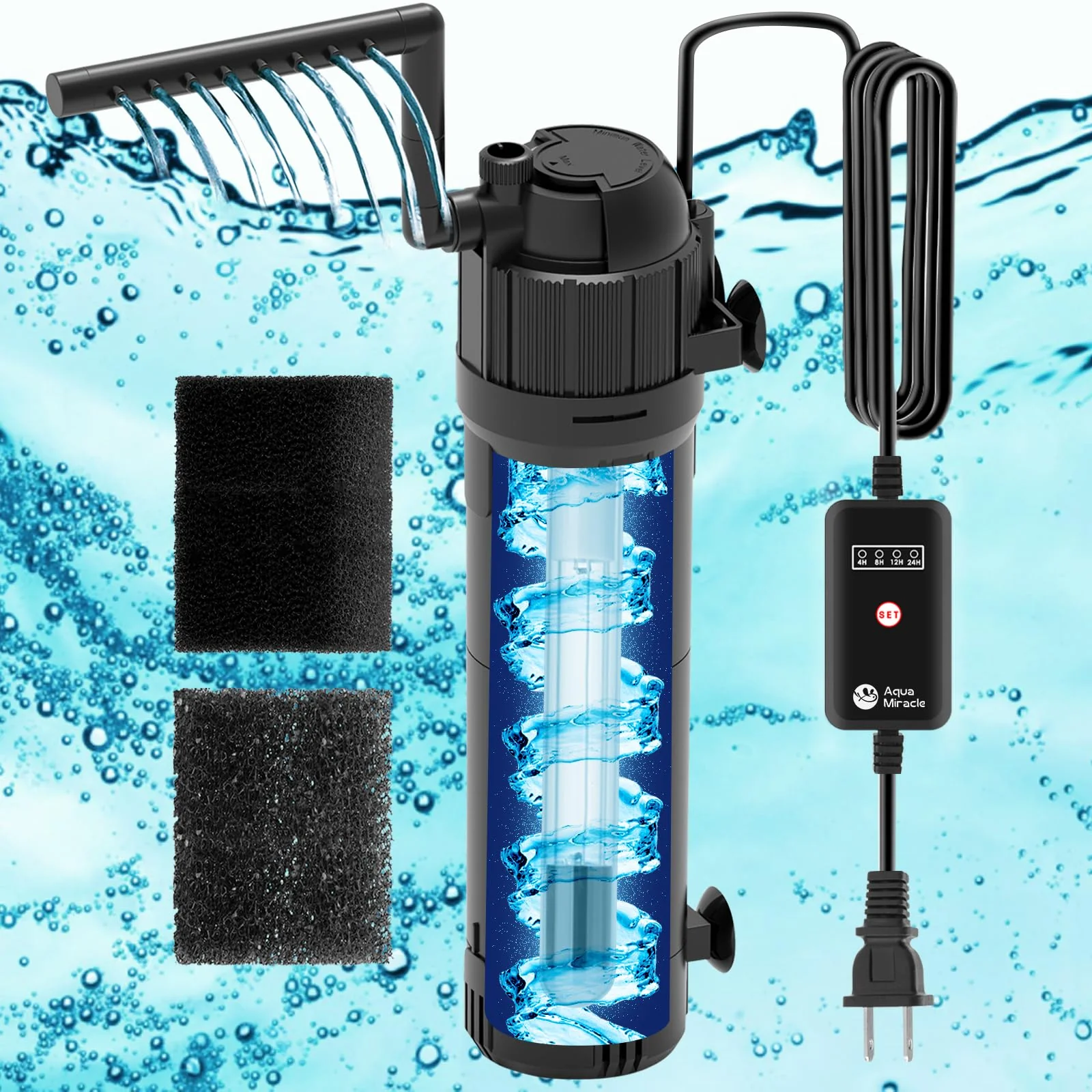 Effective Aqua Aquarium Filter for Green Water U-V Lamp Timer Dual Mode 40-120 Gallon Classic