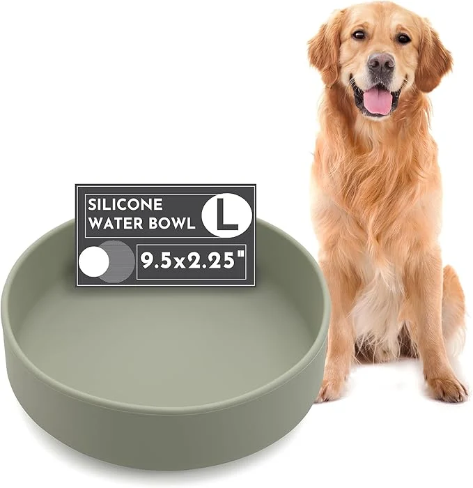 Fine Crafted Should We Go Dog Water Bowl - The Dish No-Spill Less Mess Non-Tippable Water Food Bowl Pure Silicone with Suction Cup Fits 8 Cups 9.5 Across x 2.5 Tall I for All Pets Large-SageAbout ThisOverview Soft