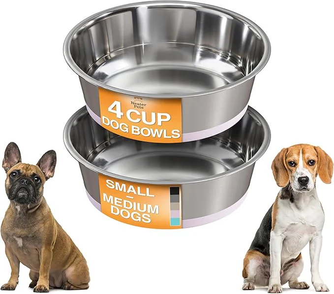 Casual Neater Pet Brands Stainless Steel Dog Bowls with Non-Slip Rubber Bottom – Set of 2 4 Cup 32 oz Pink - Heavy Duty Metal Dog Bowl Dishwasher Safe Food or Water Bowl I for Medium DogsAbout ThisOverview Durable