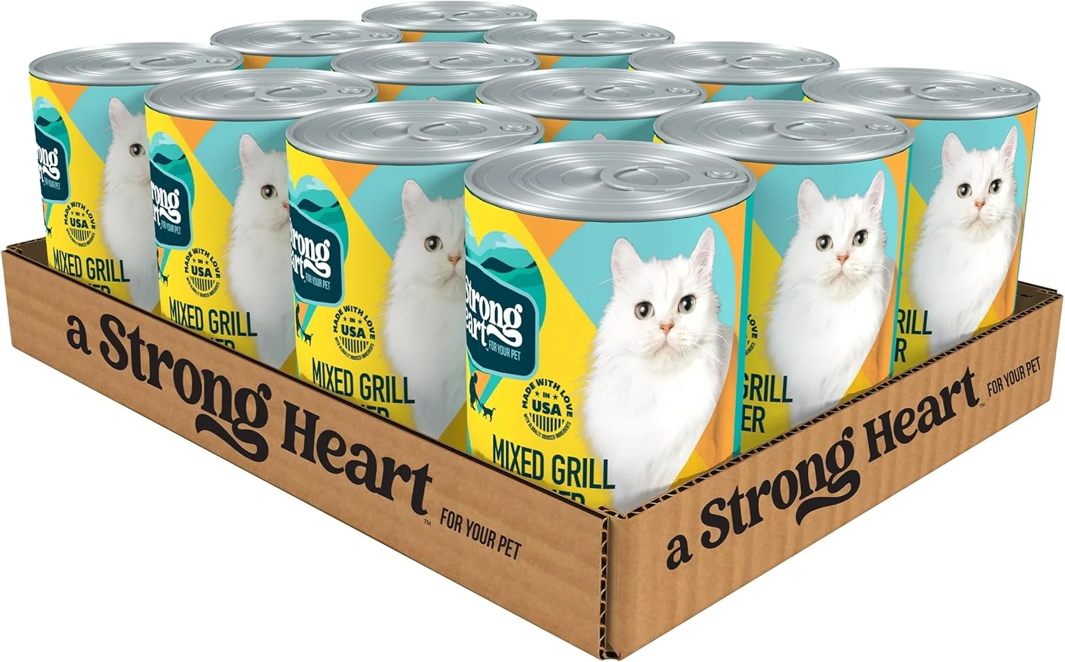 Proven A Strong Heart Canned Wet Cat Food Mixed Grill Dinner - 13.2 oz Cans Pack of 12 Made in The USA with Chicken Liver Healthy