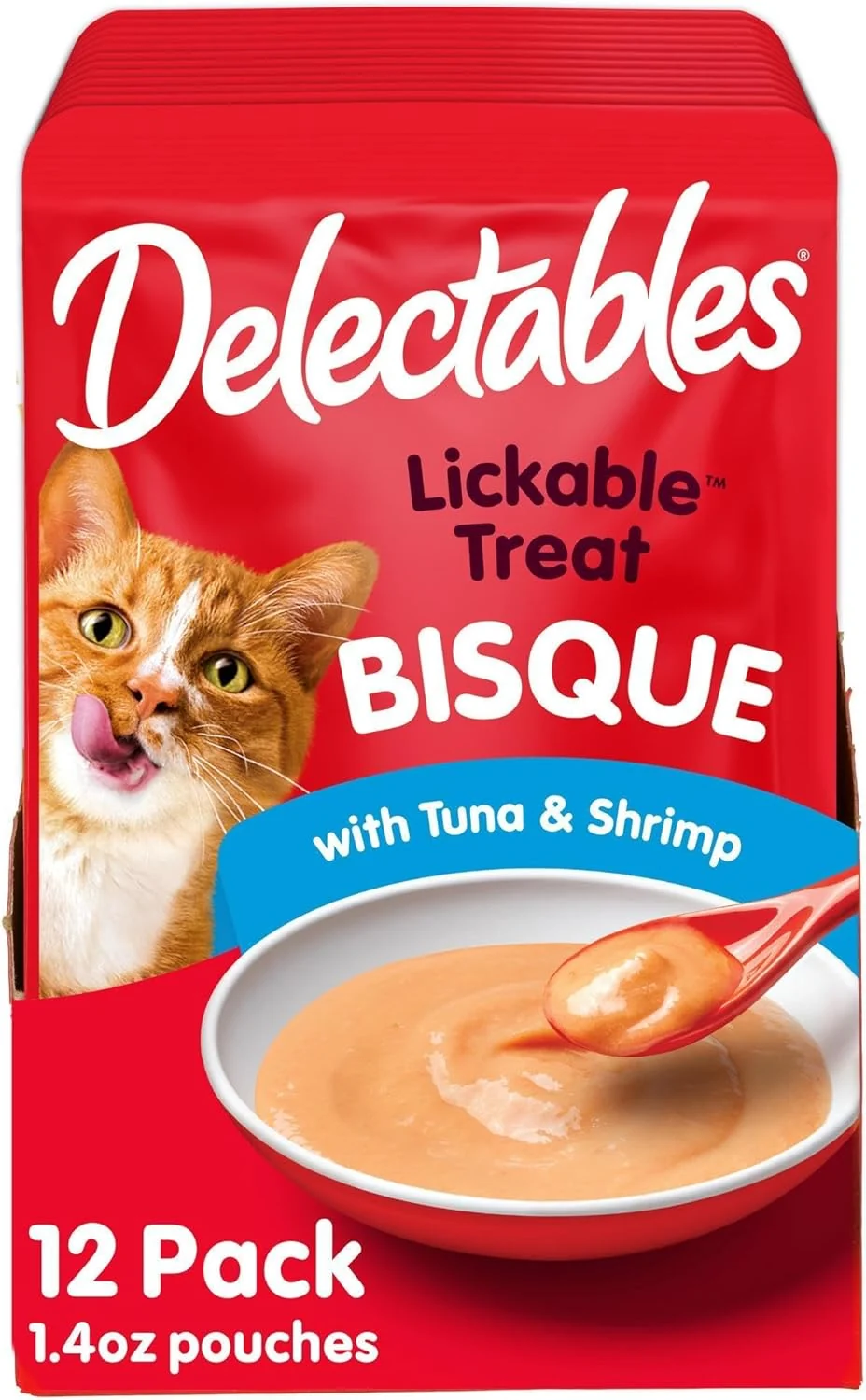 Quality Delectables Bisque Lickable Wet Cat Treats - Tuna Shrimp - 12 Pack Original