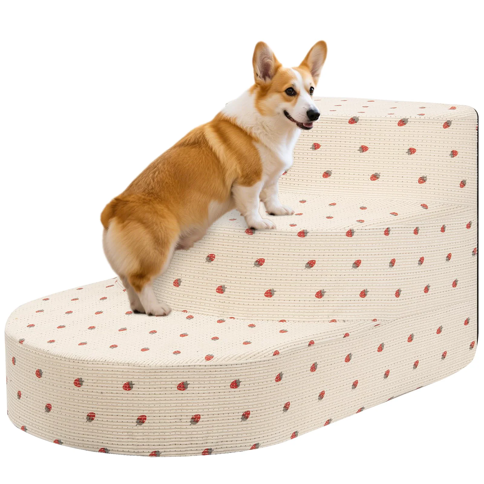 Versatile NECKORY Strawberry Dog Stairs – 3- or 4-Step Foam Pet Stairs for Small Dogs Cats Non-Slip Washable Cover Functional